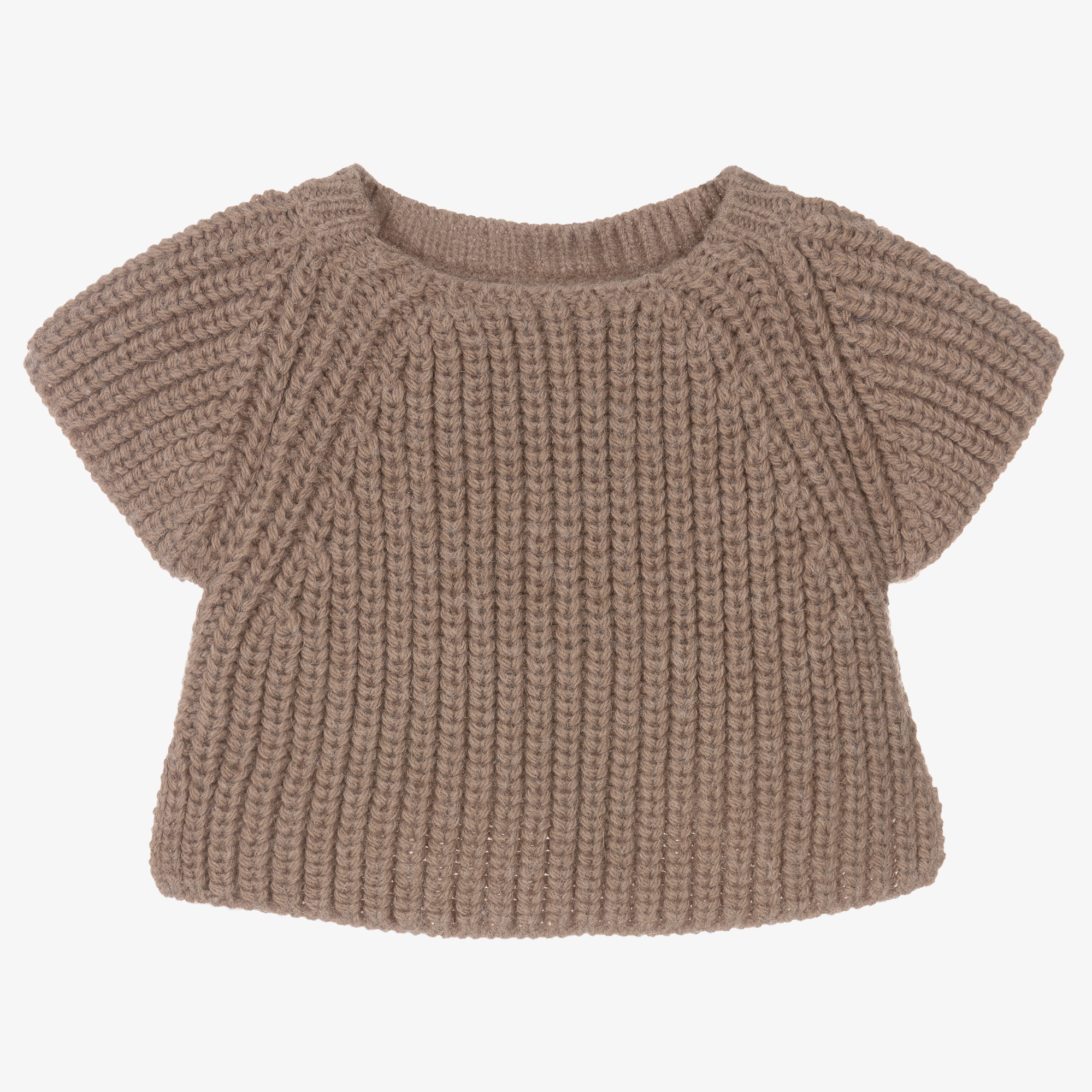 1 + in the family - Girls Taupe Brown Ribbed Knit Sweater