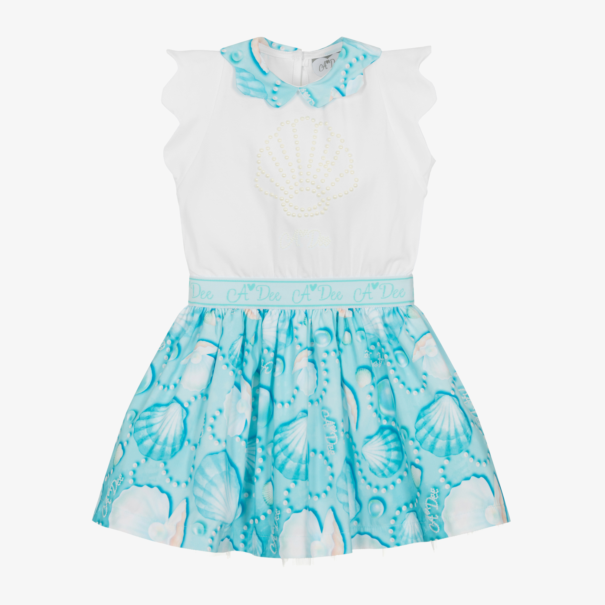 A Dee - Girls White & Blue Seashell Dress | Childrensalon Outlet A Dee - Girls White & Blue Seashell Dress | Childrensalon Outlet