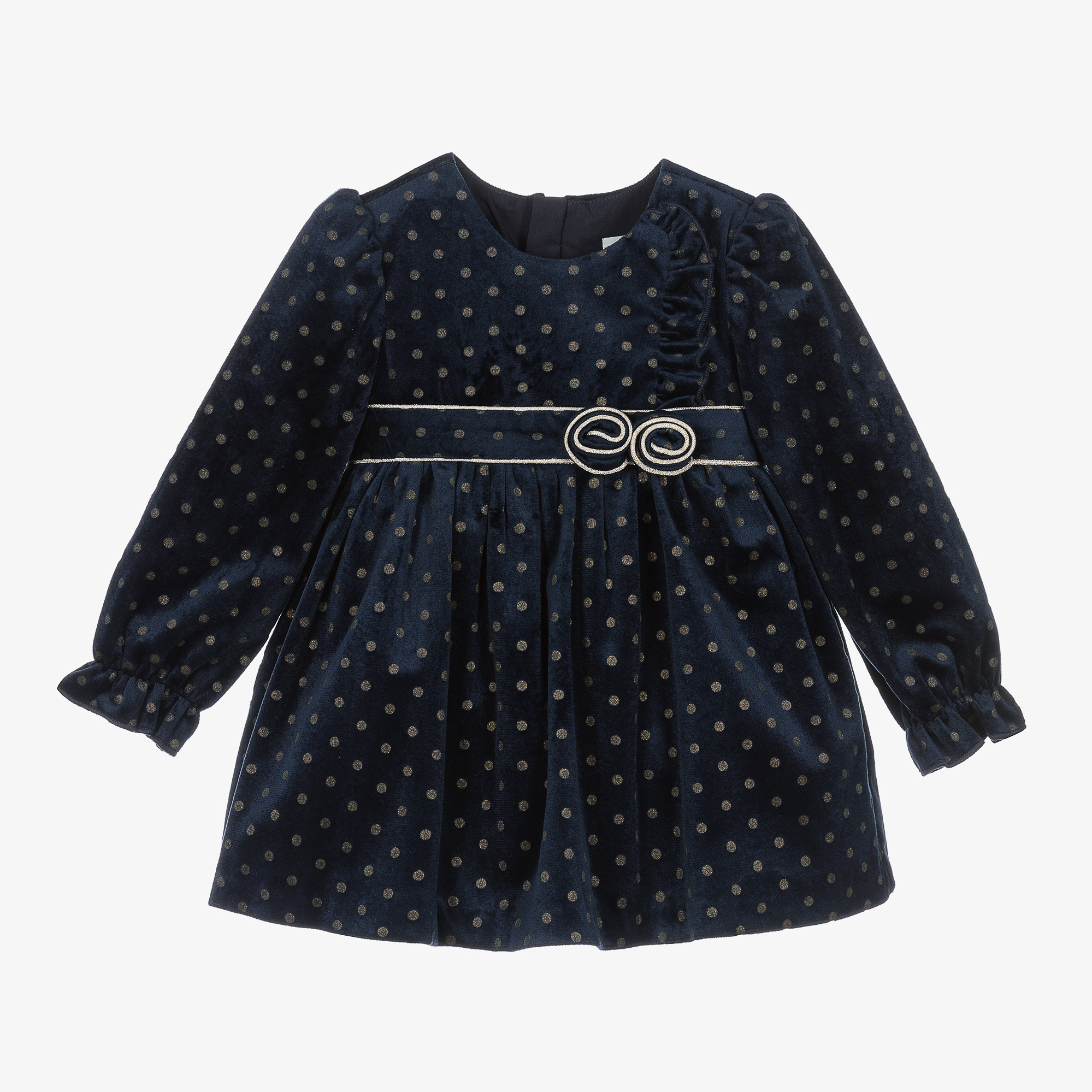 Abel Lula Girls Blue Polka Dot Velvet Dress