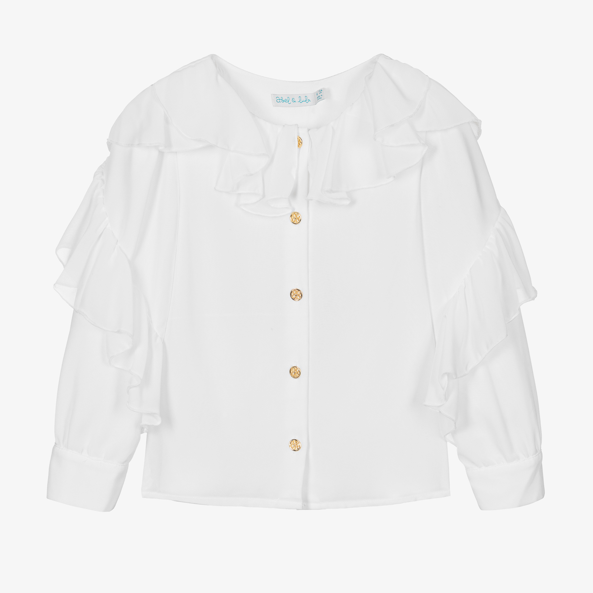 Abel Lula Girls White Chiffon Ruffle Blouse Childrensalon Outlet