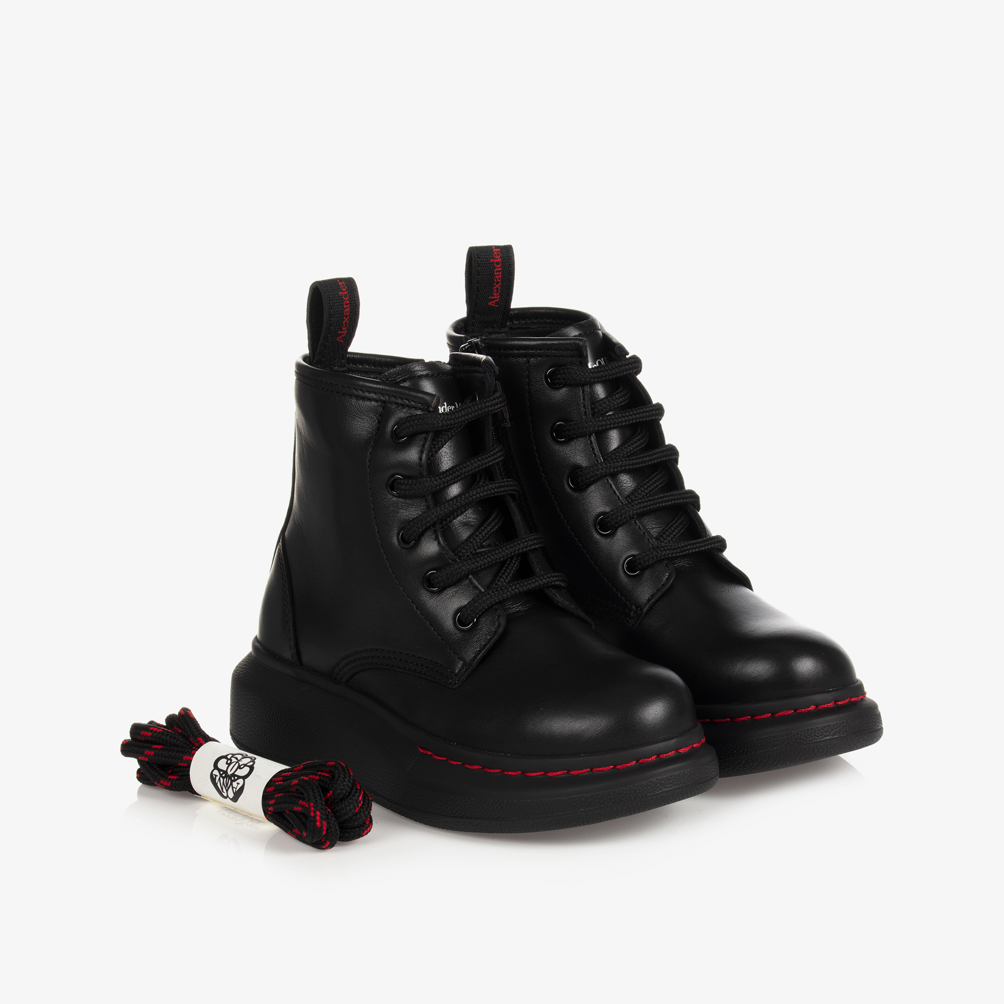 Alexander McQueen - Black Leather Lace-Up Boots | Childrensalon Outlet