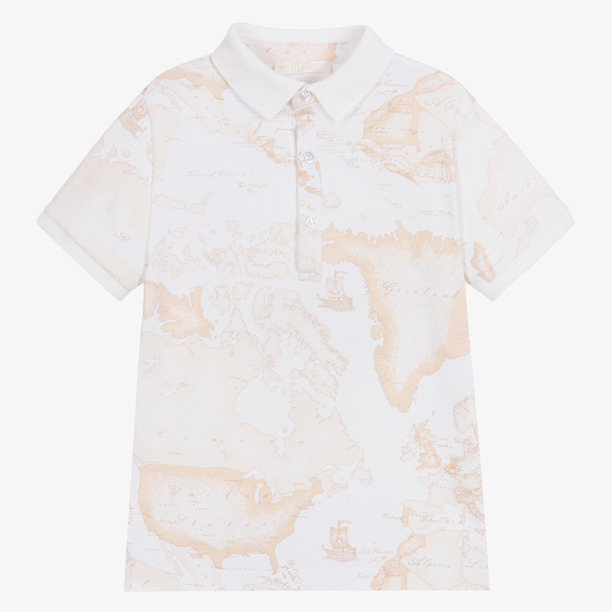Alviero Martini Boys Light Beige Geo Map Polo Shirt