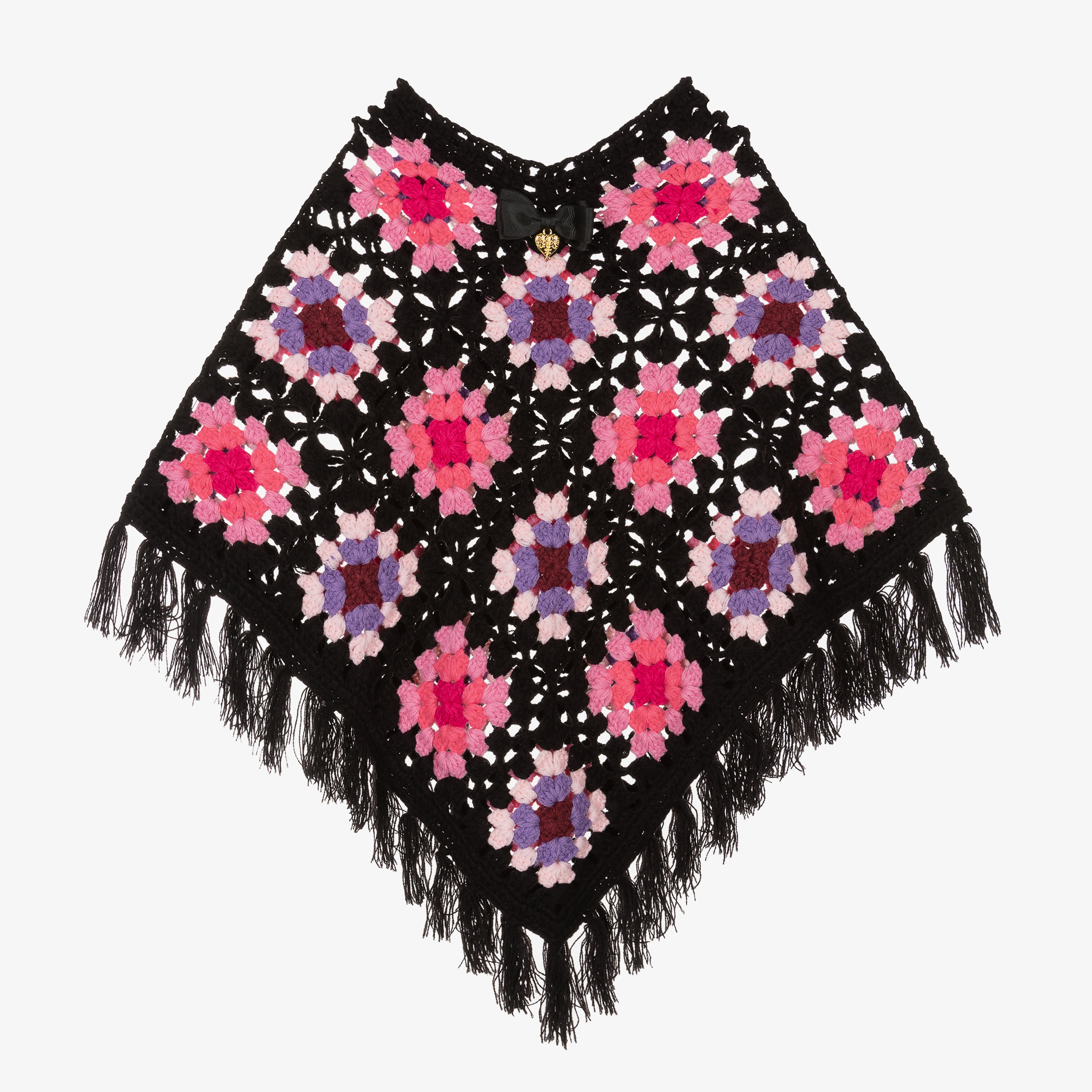 【美品】完売品　circus circus MOM PADDING PONCHO Angel's Face - Girls Black & Pink Crochet Poncho
