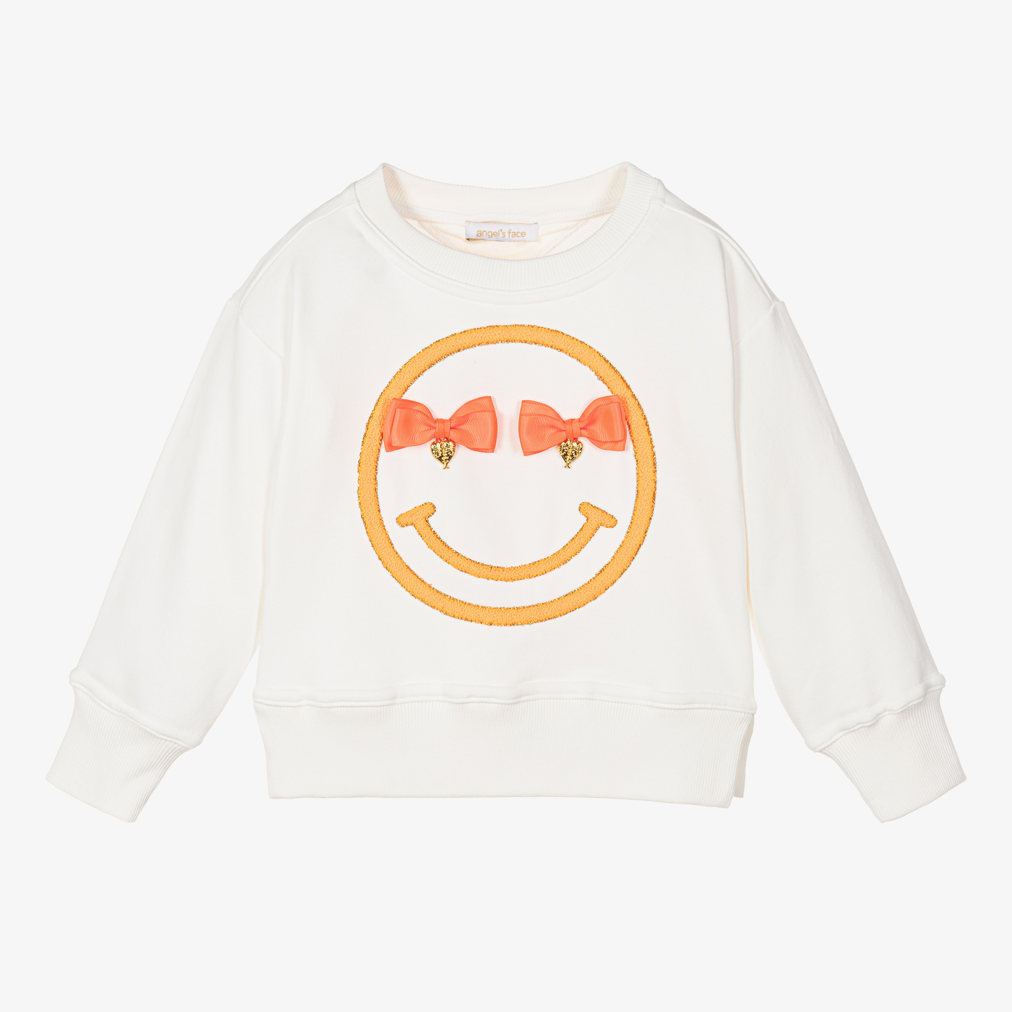 Angel's Face - Girls White & Neon Orange Smile Sweatshirt