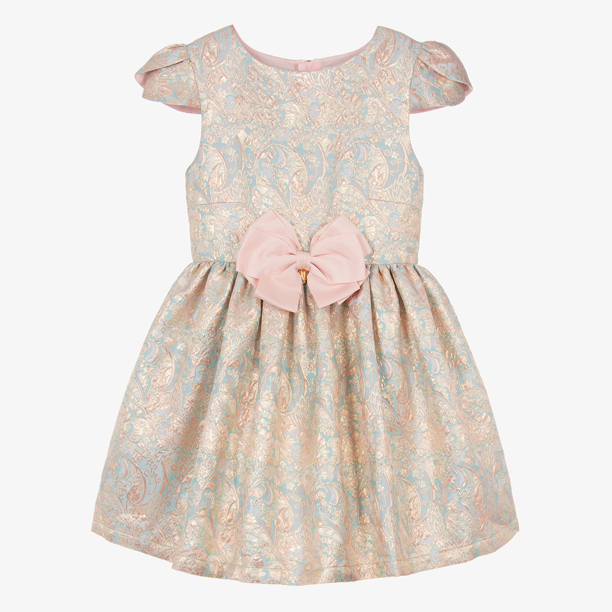 Angel's Face - Teen Girls Gold & Blue Jacquard Dress Angel's Face - Teen Girls Gold & Blue Jacquard Dress