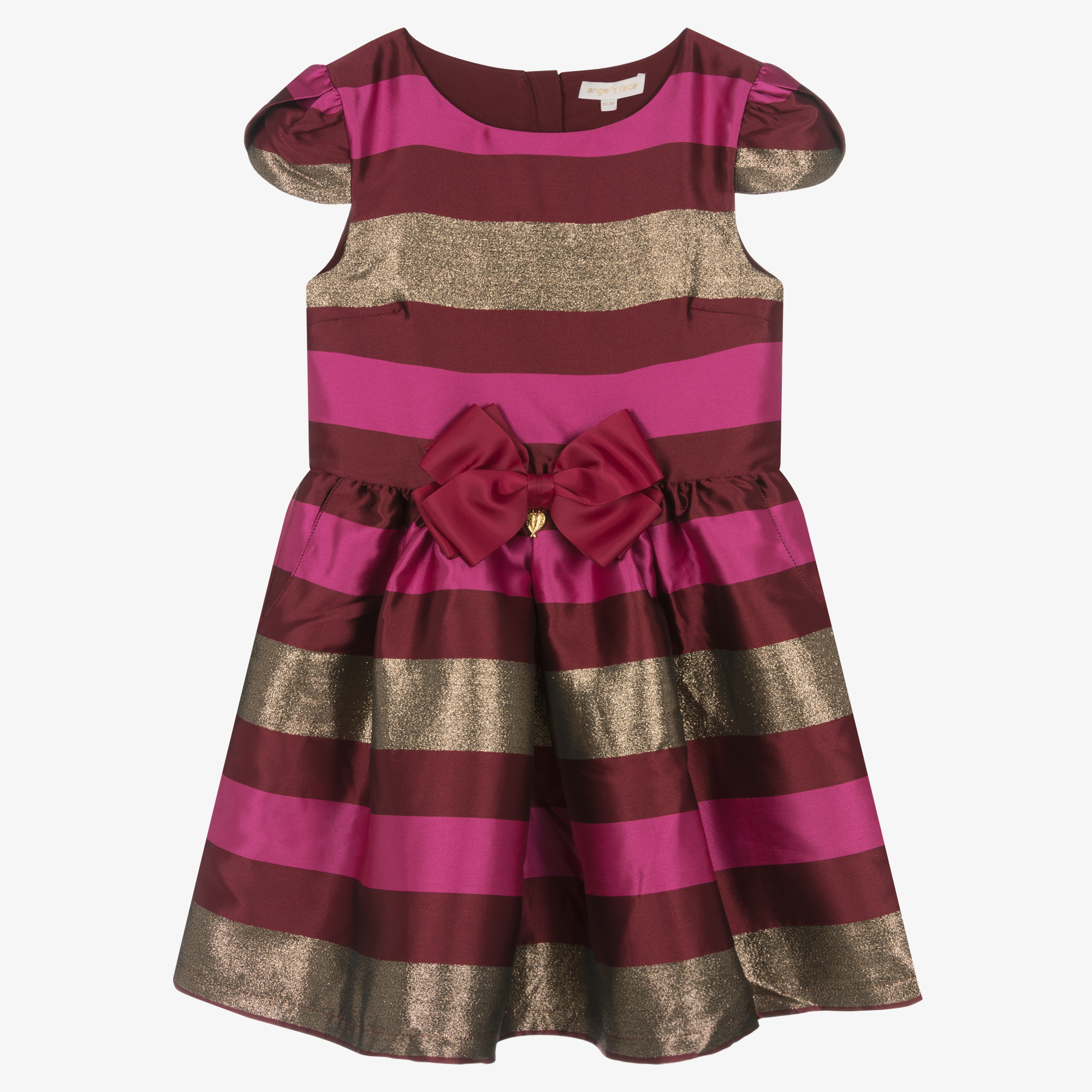 Angel's Face - Teen Girls Red & Gold Striped Satin Dress