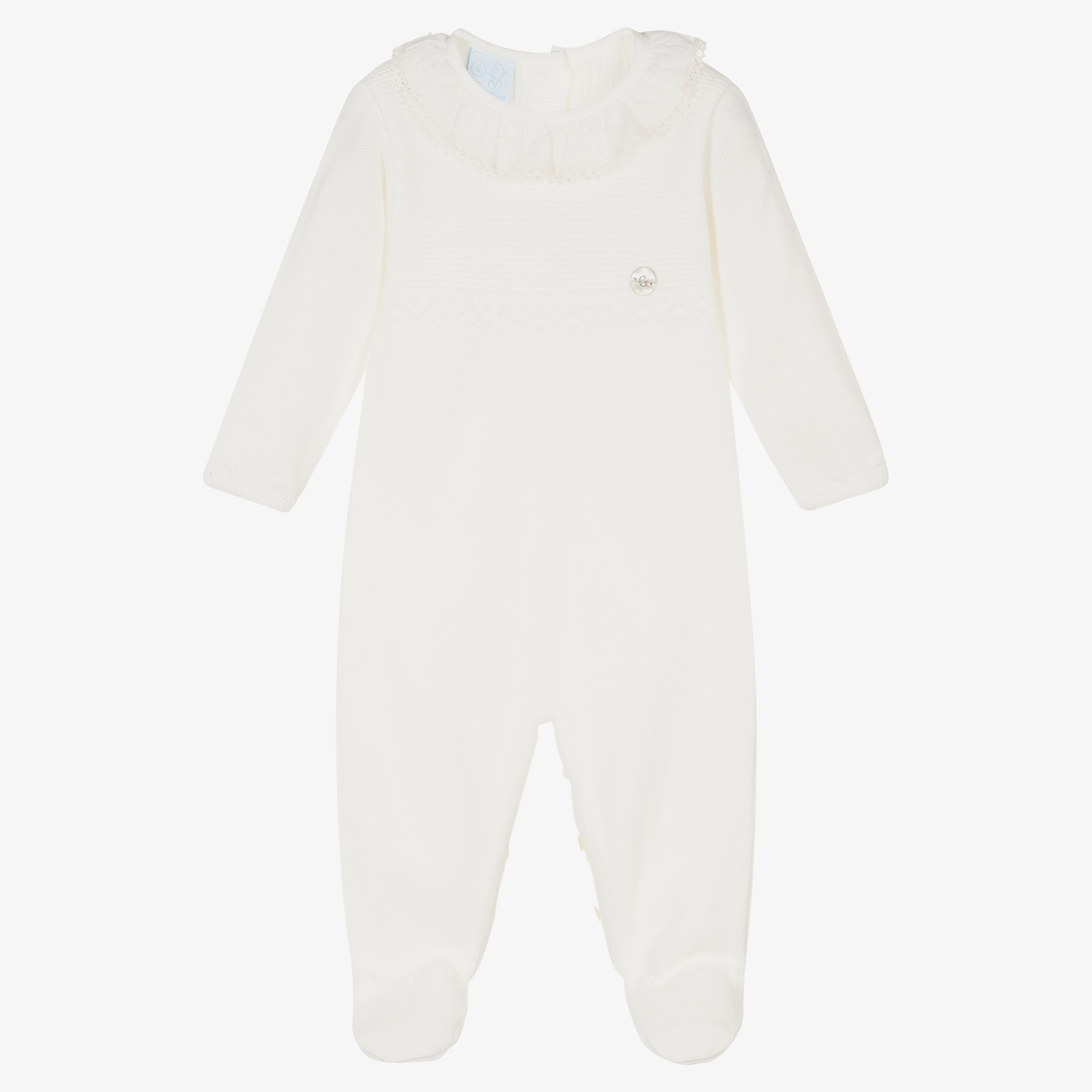 Artesanía Granlei Ivory Cotton Knit Ruffle Collar Babygrow
