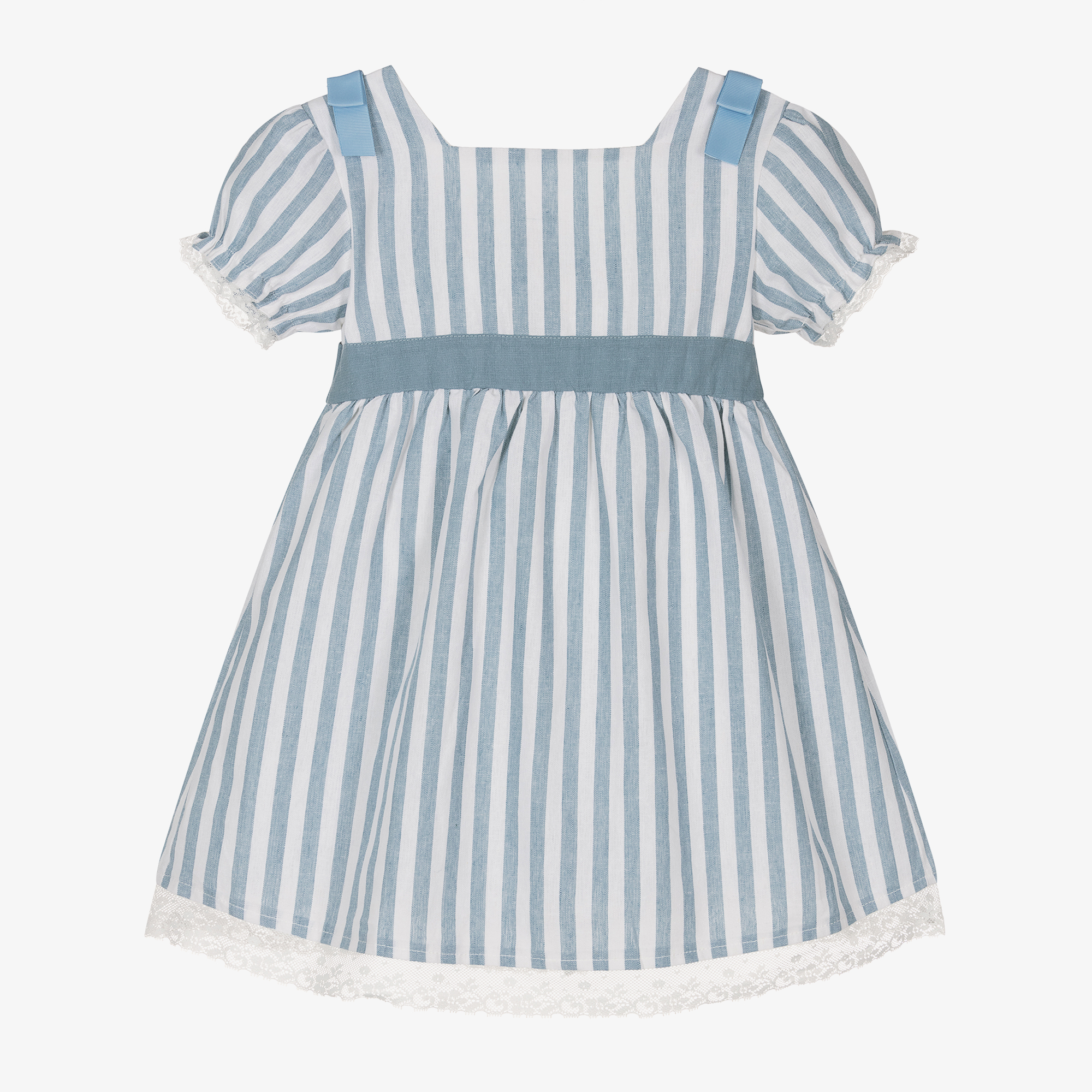 Babidu - Girls Blue Stripe Linen & Cotton Dress | Childrensalon Outlet