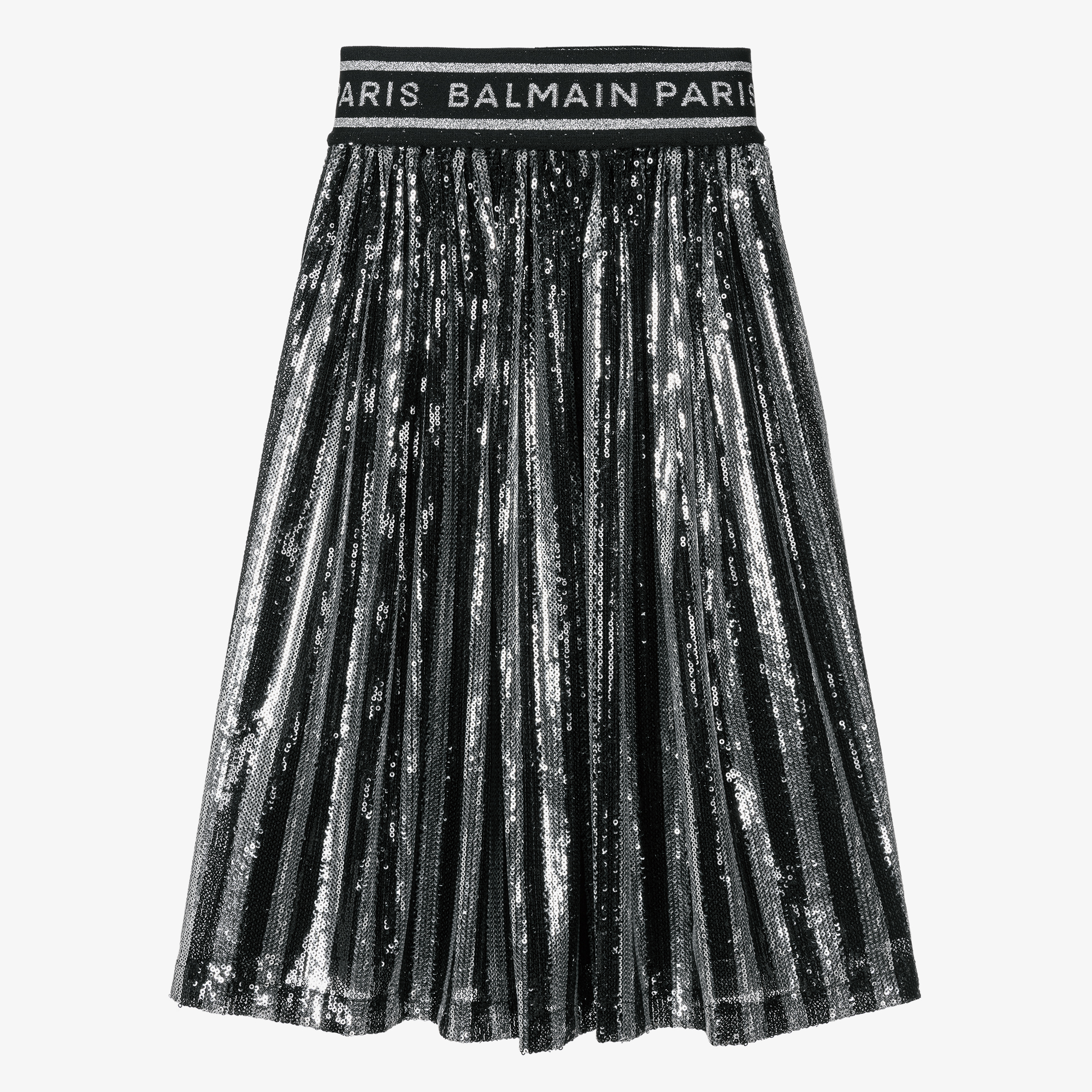 スカート BALMAIN Women Mid Skirts CF1LB004 BLACK Balmain - Noir Leather Asymmetrical Pleated Midi Skirt