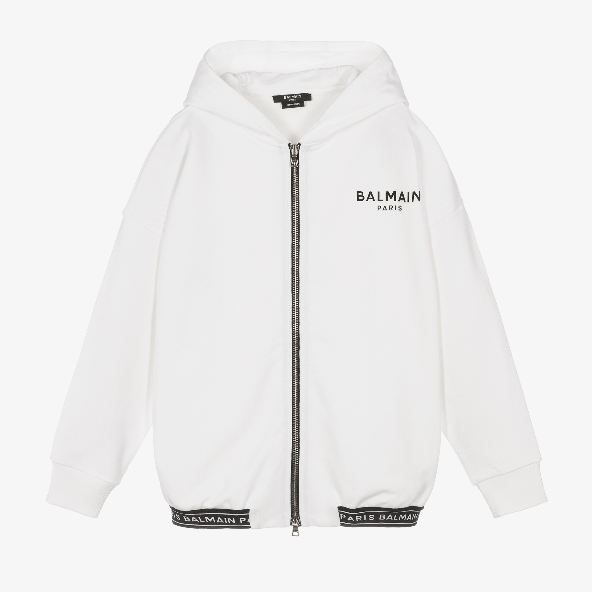 BALMAIN テープロゴ 変形 クロップド スウェット 14A ホワイト Balmain Gold-tone Balmain logo print white sweatshirt