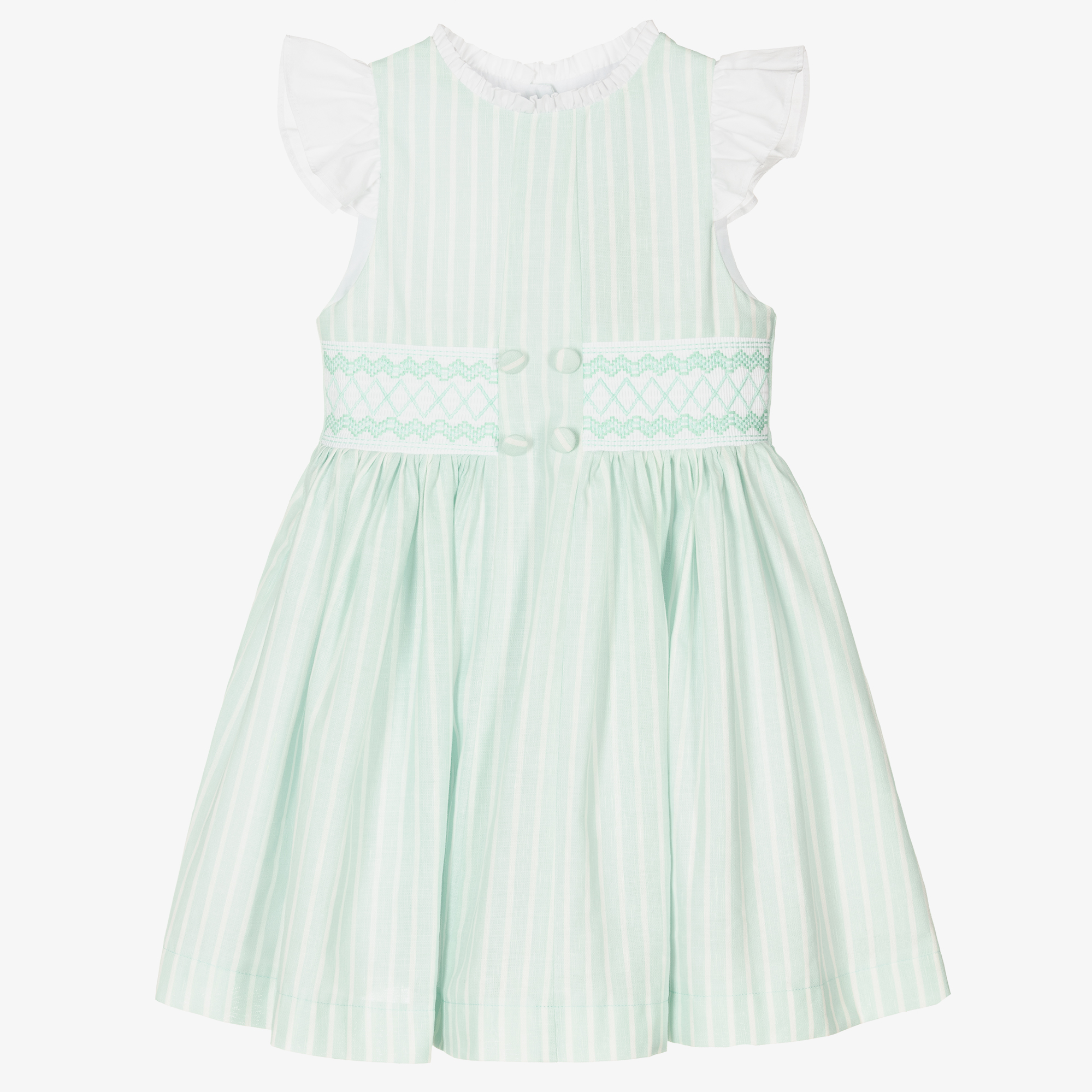 Beatrice & George - Girls Green Stripe Smocked Linen Dress | Childrensalon  Outlet