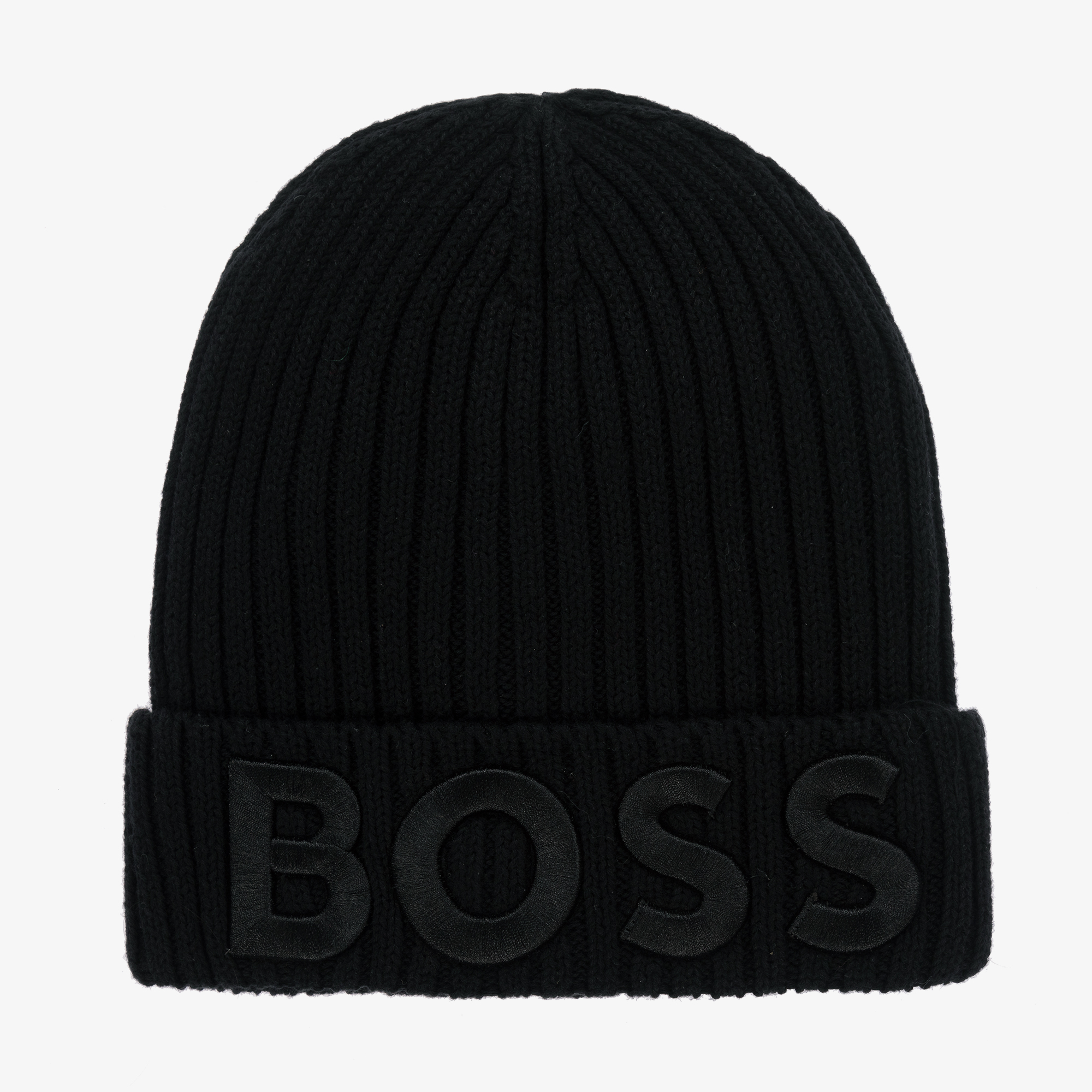 BOSS Boys Black Cotton Knit Beanie Hat