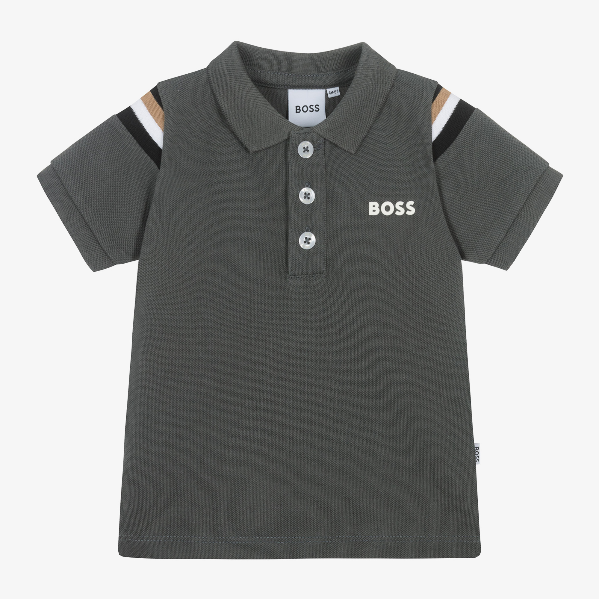 BOSS Boys Grey Cotton Piqué Polo Top Childrensalon Outlet