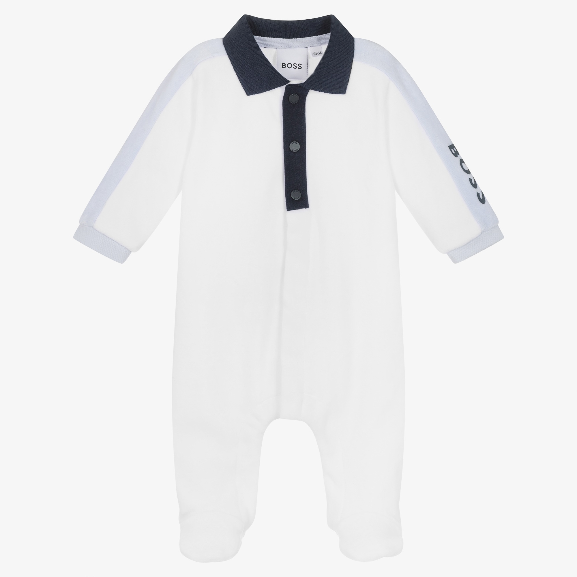 BOSS Boys White Cotton Velour Babygrow Childrensalon Outlet