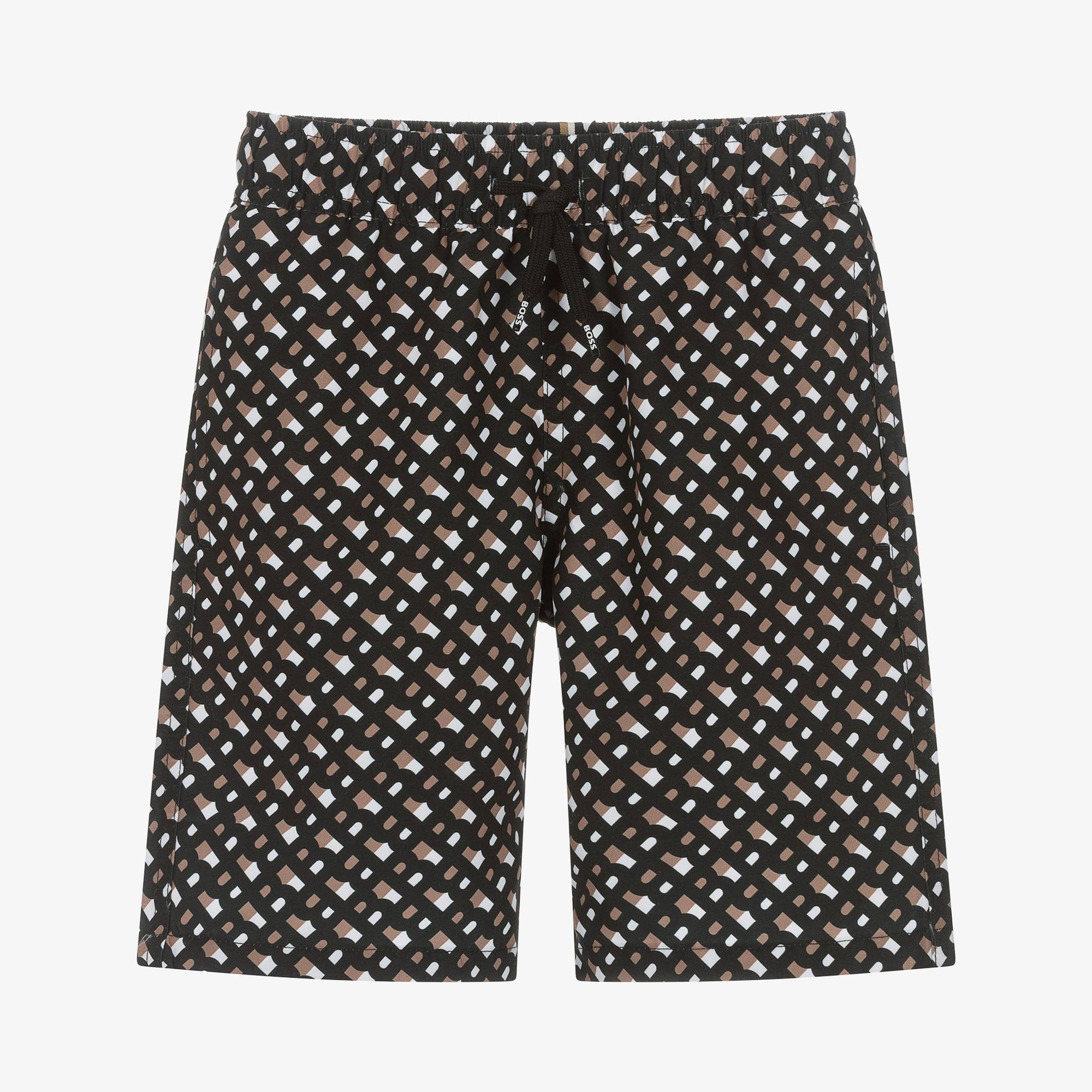 BOSS - Teen Boys Black Monogram Swim Shorts | Childrensalon