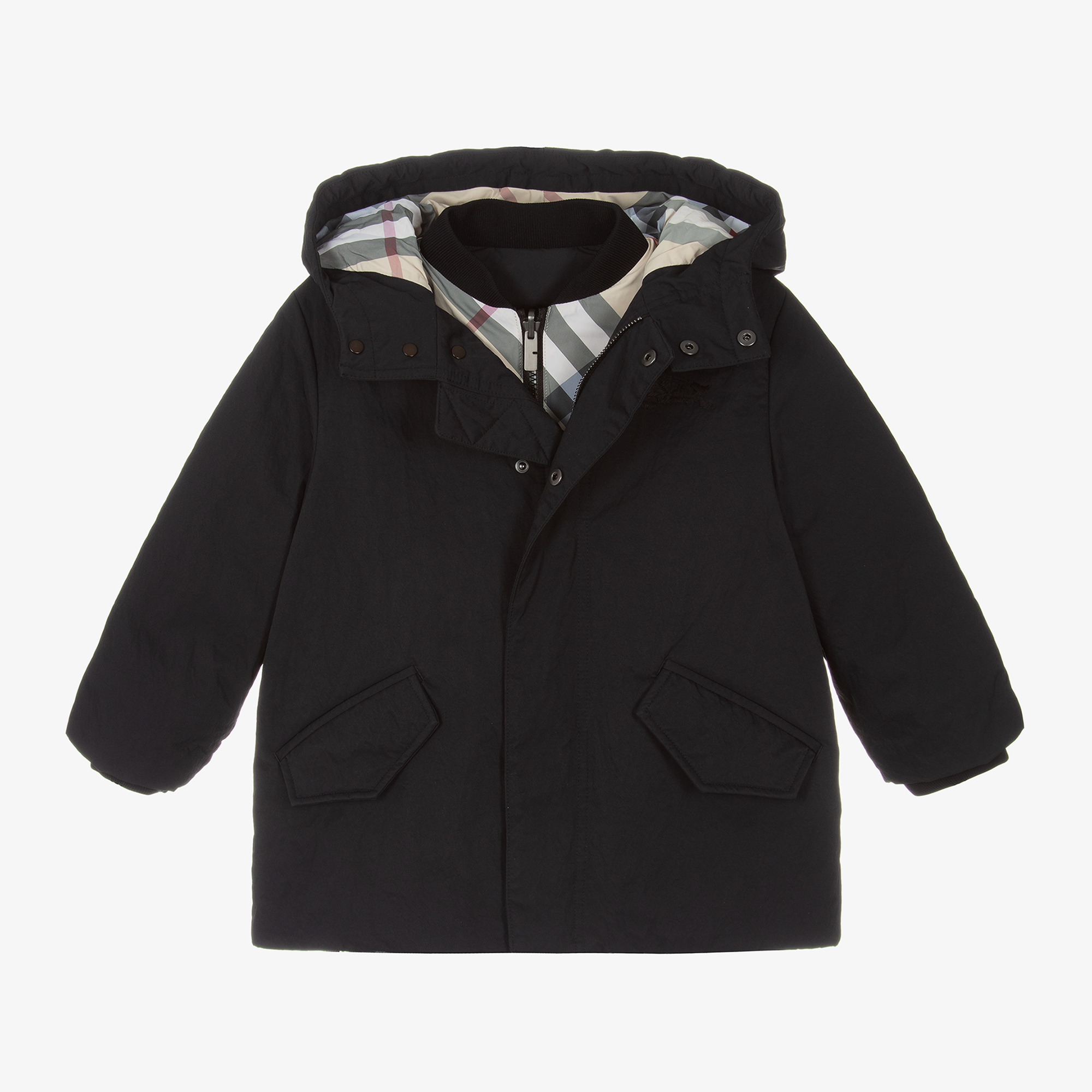 Burberry - Boys Black Hooded Twill Jacket | Childrensalon Outlet