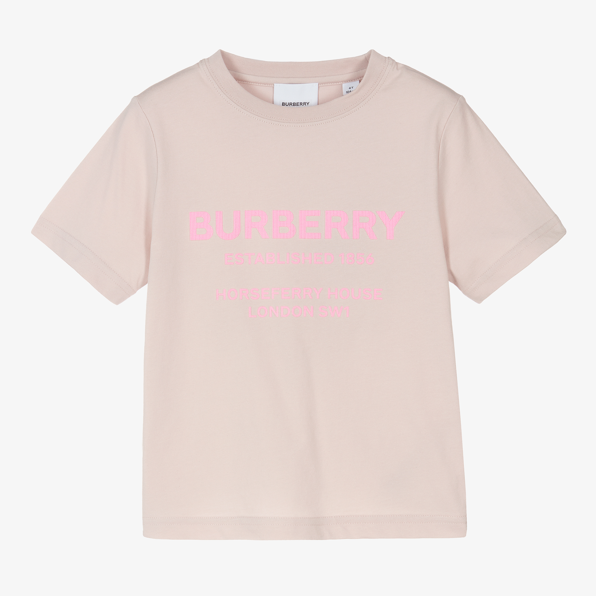 Burberry Girls Pink Cotton Logo T Shirt Childrensalon Outlet