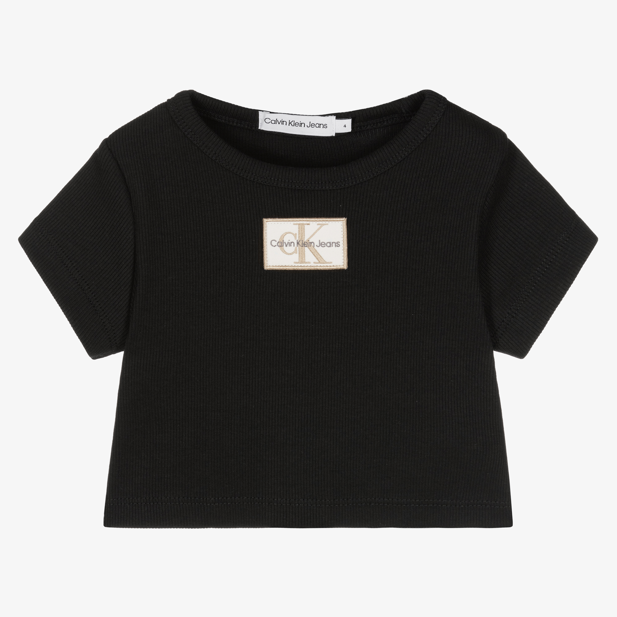 Calvin Klein Jeans Girls Black Cotton Cropped T-Shirt