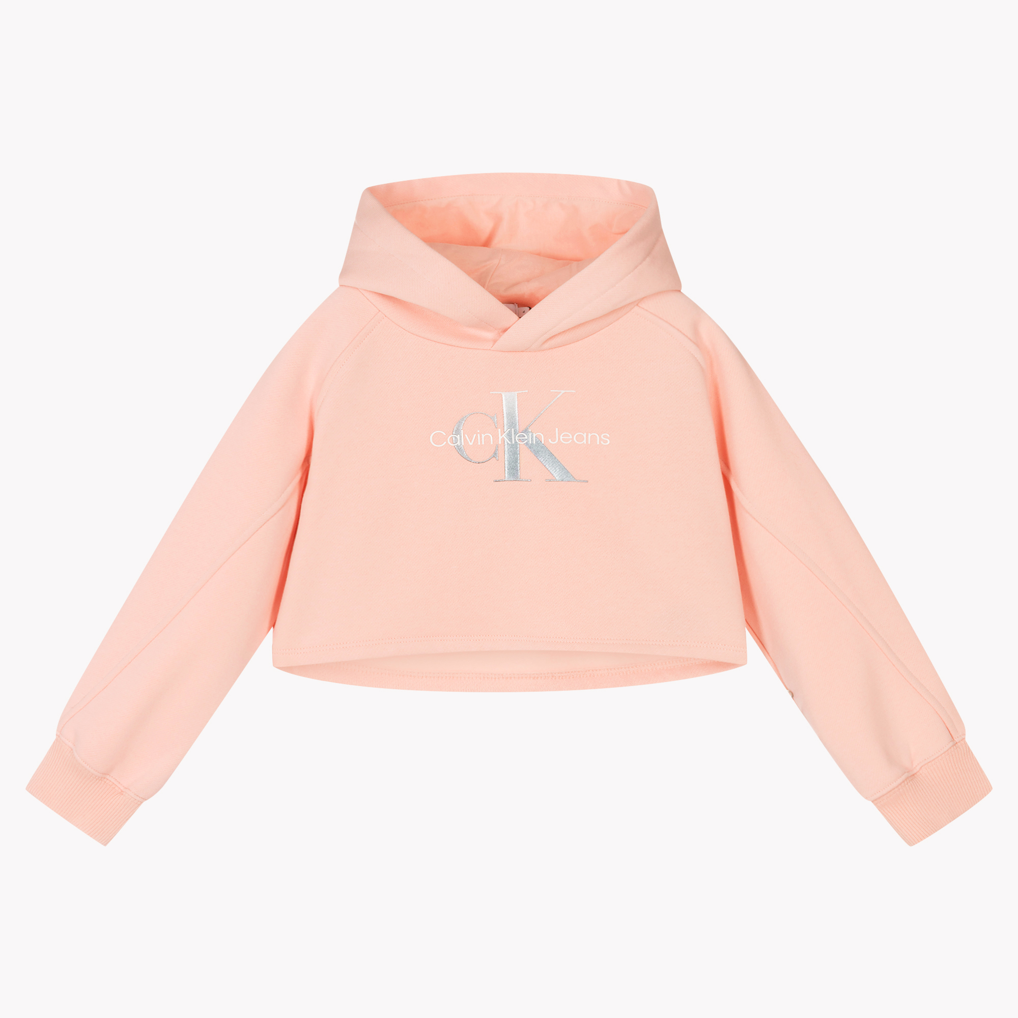 Calvin Klein Jeans - Girls Pink Logo Cropped Hoodie | Childrensalon Outlet