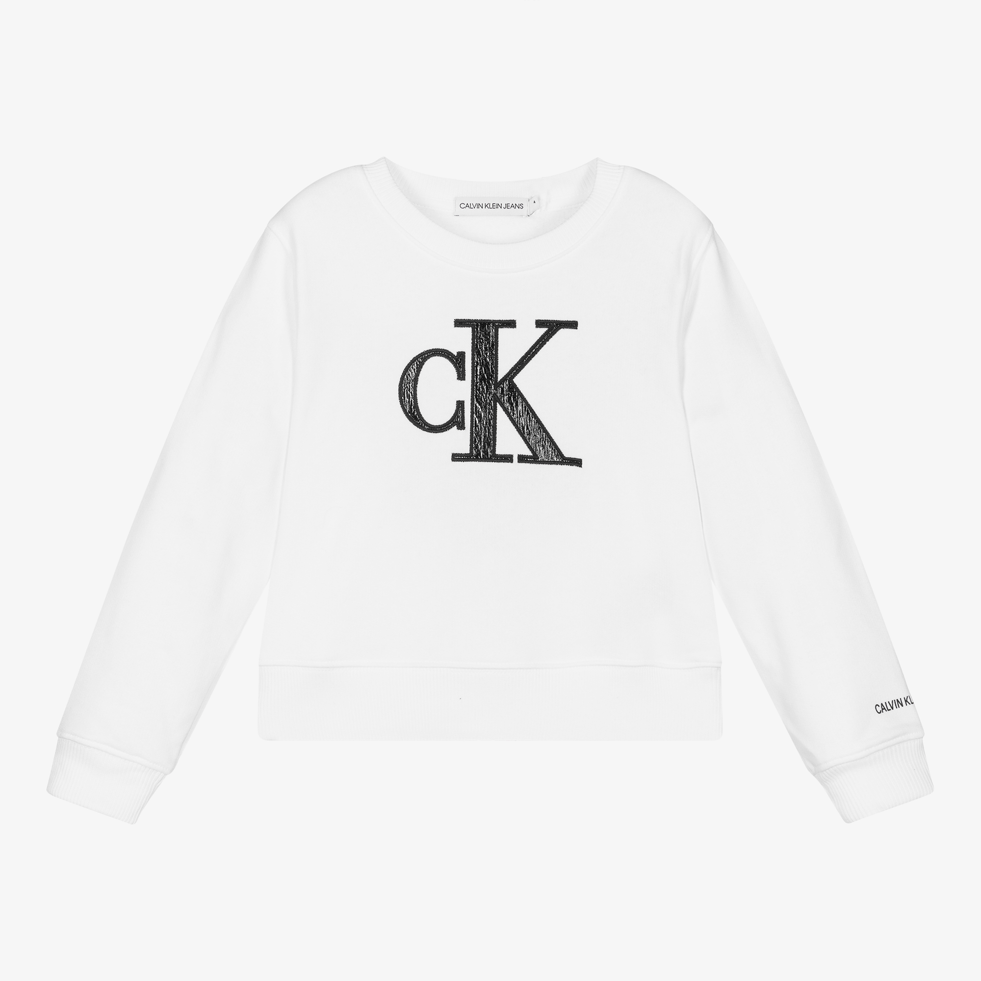 Calvin Klein Jeans - Girls White Cotton Sweatshirt | Childrensalon Outlet