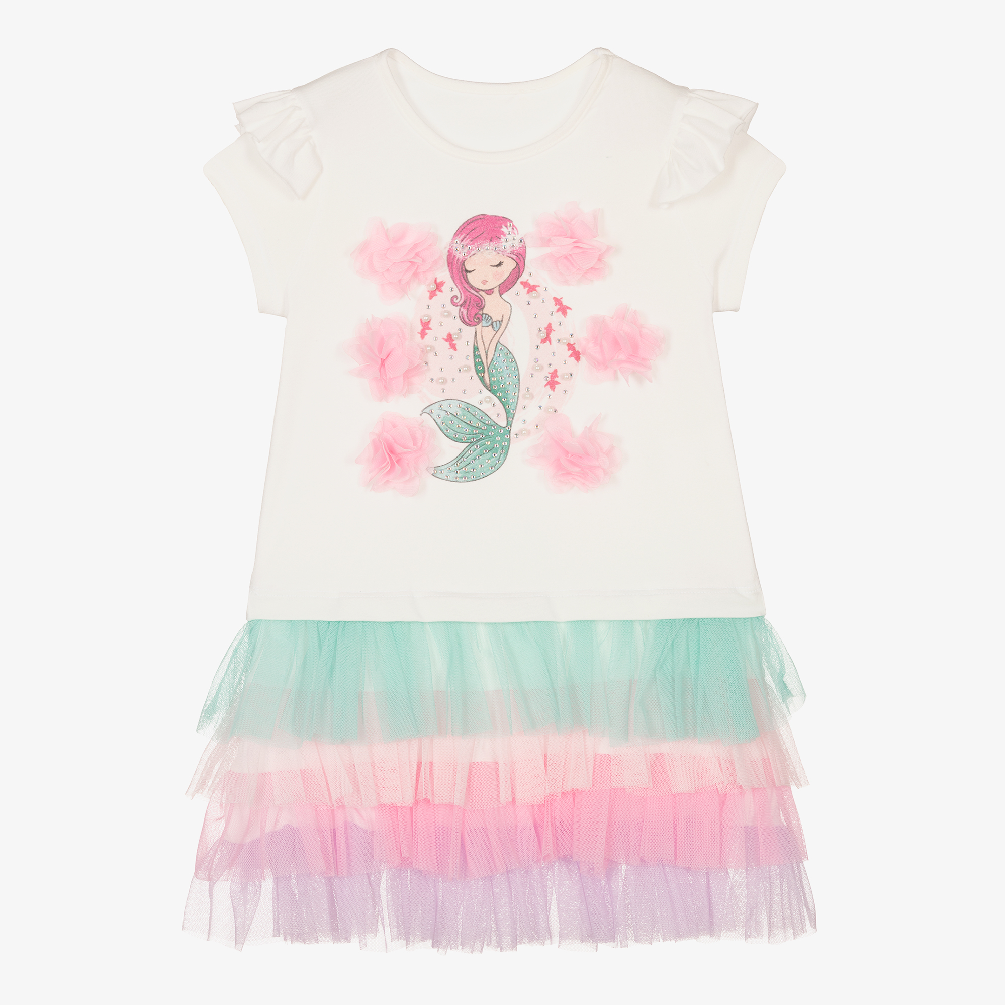 Caramelo Kids Girls White Cotton Tulle Mermaid Dress