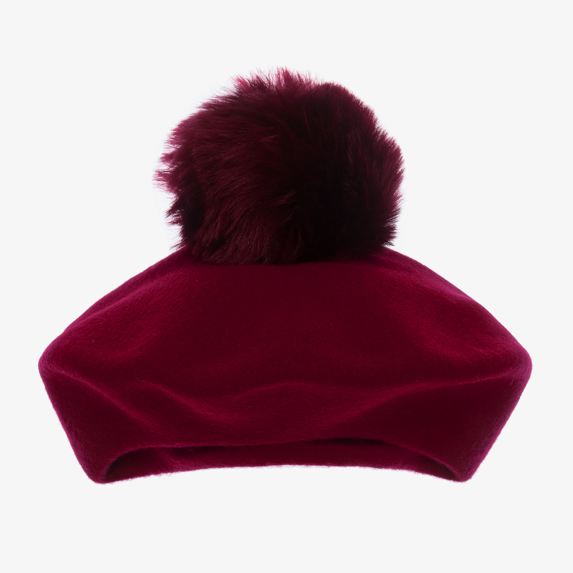 Burgundy Cashmere Blended French Beret with Raccoon Fur Pom Hat Manon Fur Pom-Pom Beret in Grey: FurHatWorld.com main image 2
