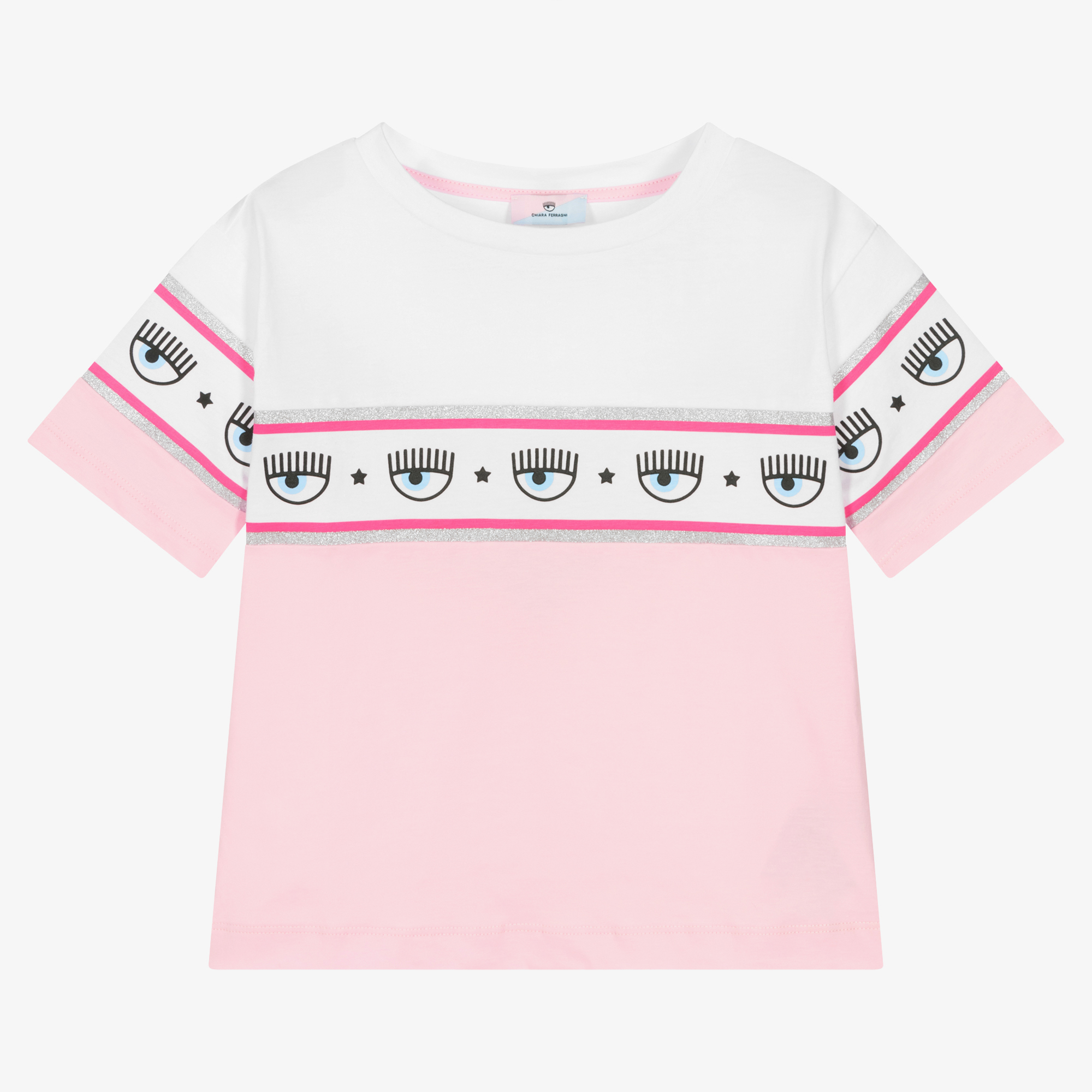 CHIARA FERRAGNI 売れ筋商品|||シアラフェラーニ Tシャツ トップス レディース T-shirts Grey Chiara Ferragni Eyelike-glittered Cotton T-shirt | White