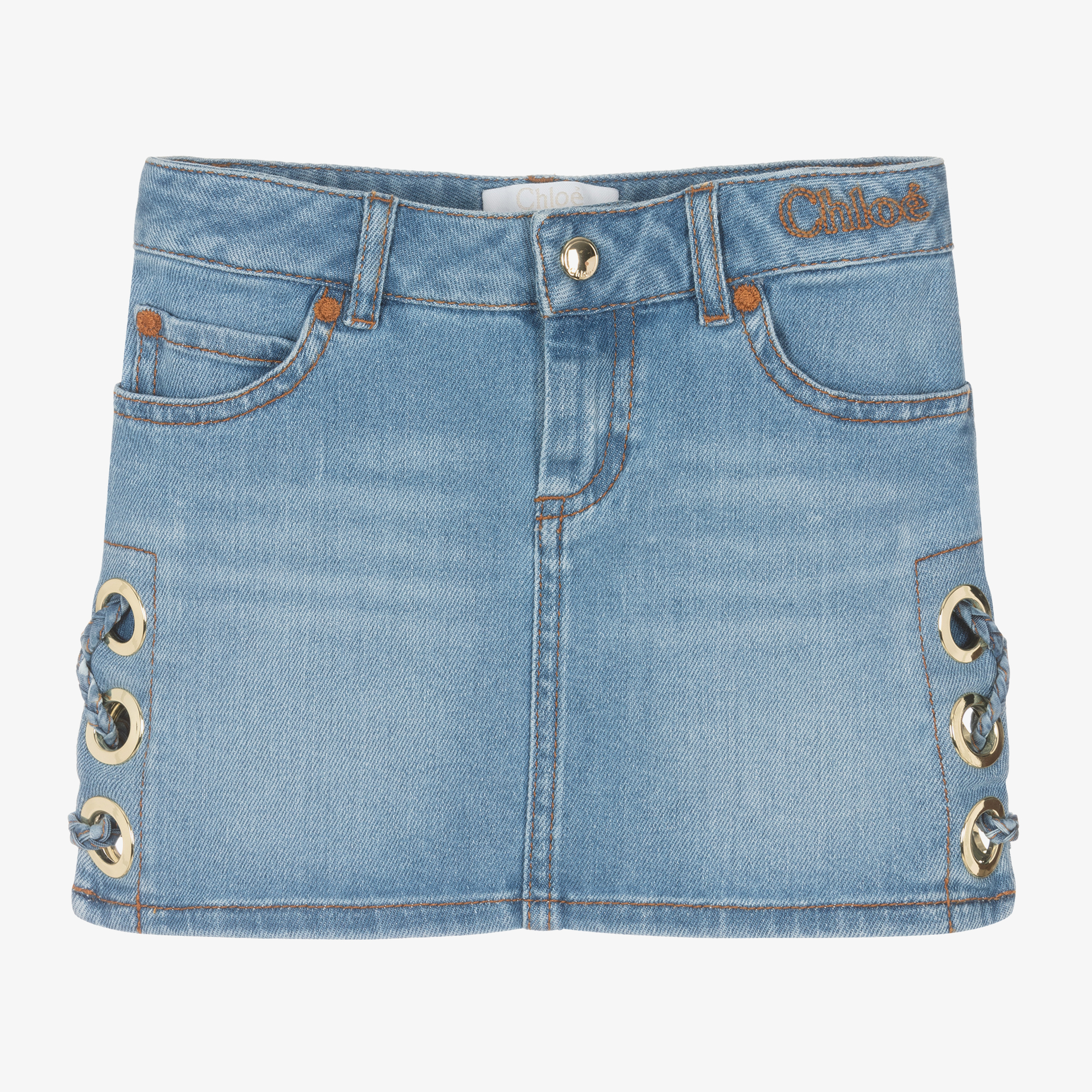 Chloé - Girls Blue Denim Eyelet Skirt | Childrensalon Outlet