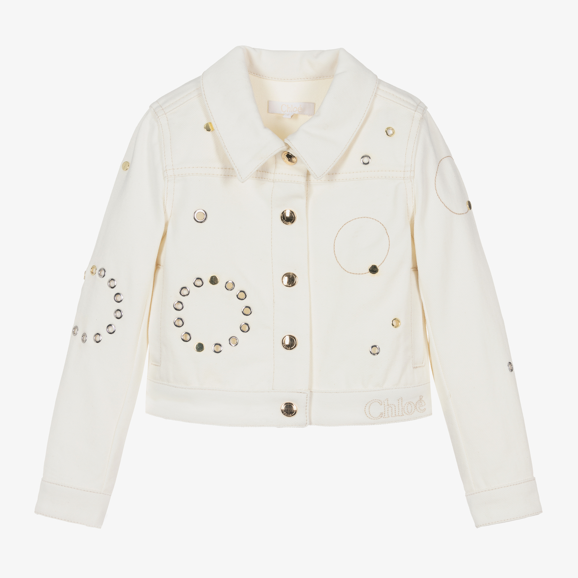 Chloé - Girls Ivory Eyelet Denim Jacket | Childrensalon Outlet