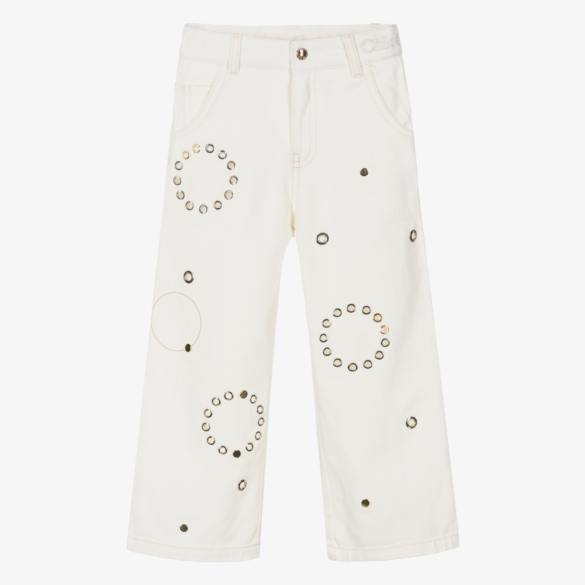 Chloé - Girls Ivory Eyelet Denim Jeans | Childrensalon Outlet