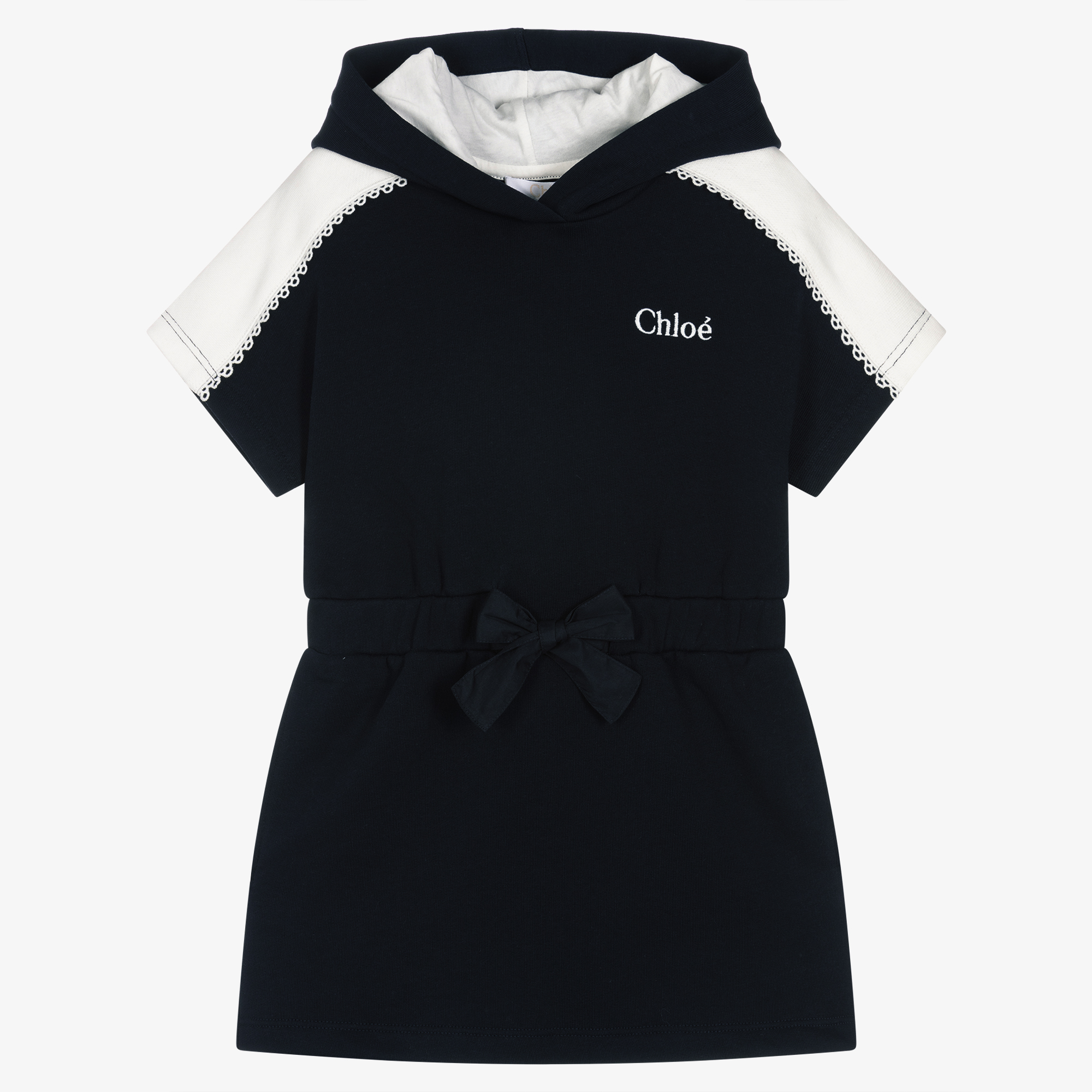 Chloe Girls Navy Blue Cotton Logo Hoodie Dress Childrensalon Outlet
