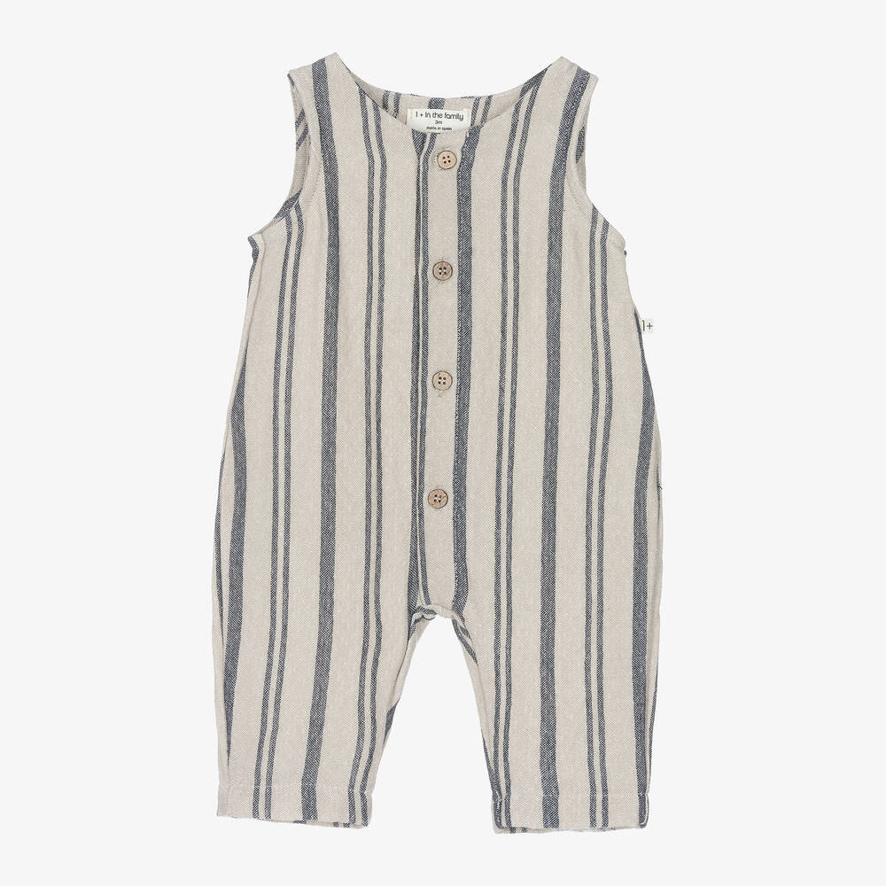 1 + in the family - Baby Beige & Blue Striped Romper | Childrensalon