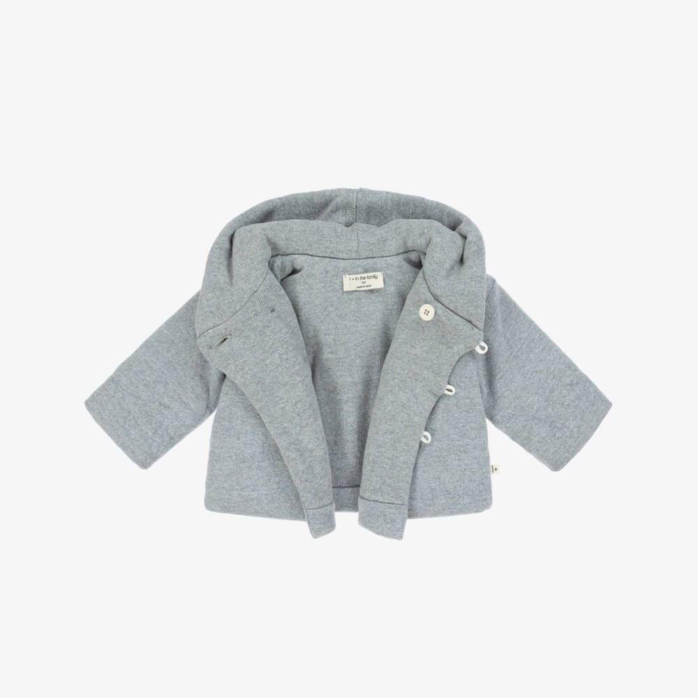 1 + in the family-Baby Boys Blue Cotton Knit Hooded Pramcoat | Childrensalon Outlet