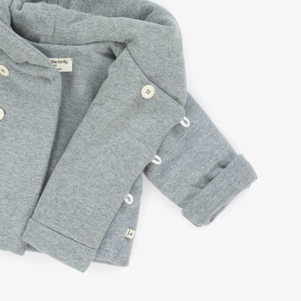 1 + in the family-Baby Boys Blue Cotton Knit Hooded Pramcoat | Childrensalon Outlet