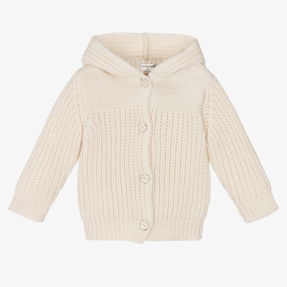 1 + in the family-Baby Boys Ivory Knit Hooded Cardigan | Childrensalon Outlet