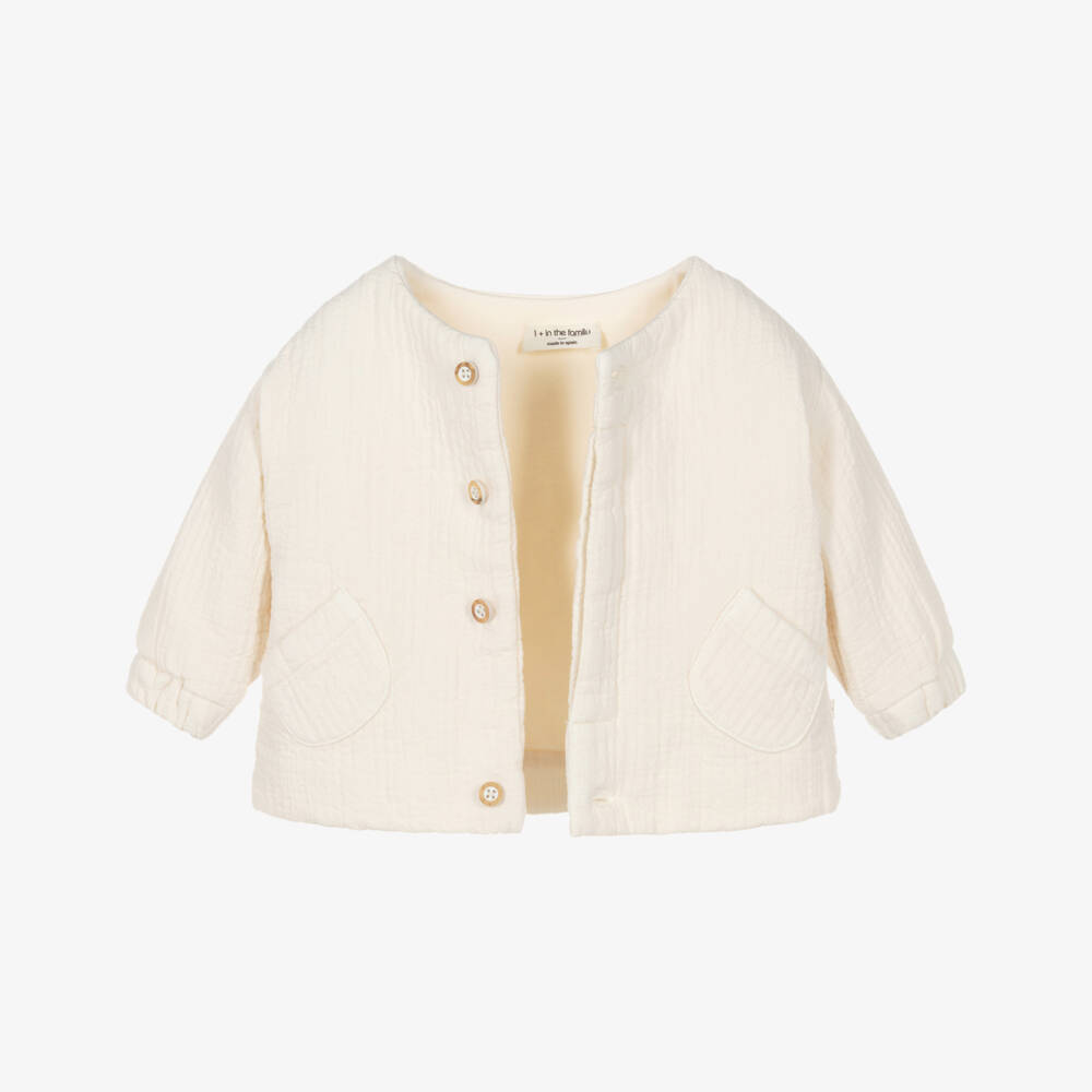 1 + in the family-Baby Boys Ivory Organic Cotton Jacket | Childrensalon Outlet
