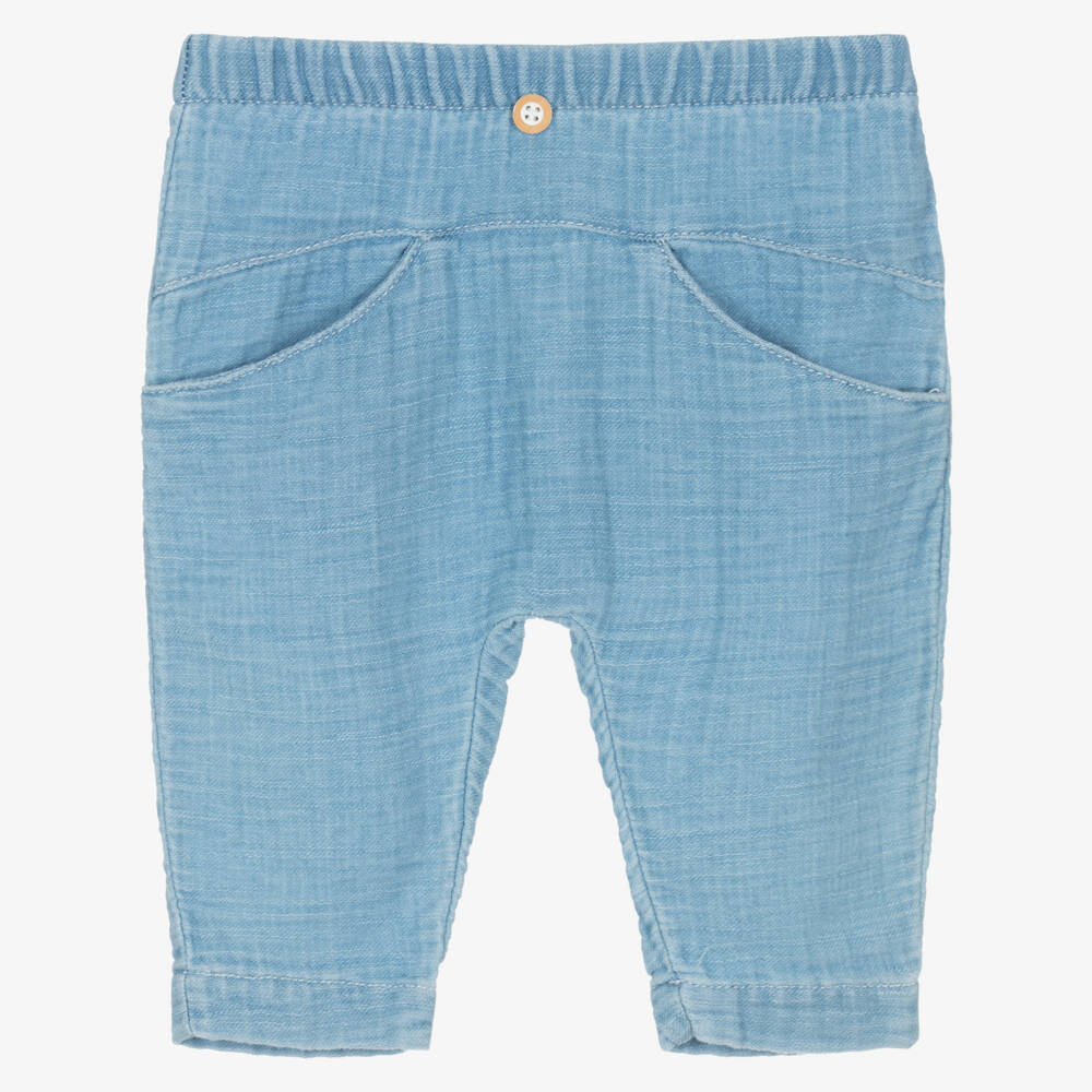 1 + in the family-Baby Boys Light Blue Cotton Trousers | Childrensalon Outlet