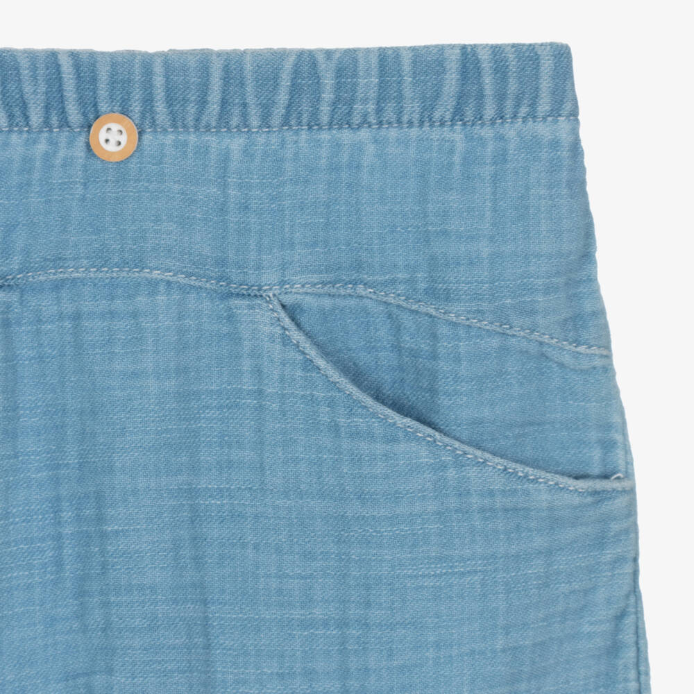 1 + in the family-Baby Boys Light Blue Cotton Trousers | Childrensalon Outlet