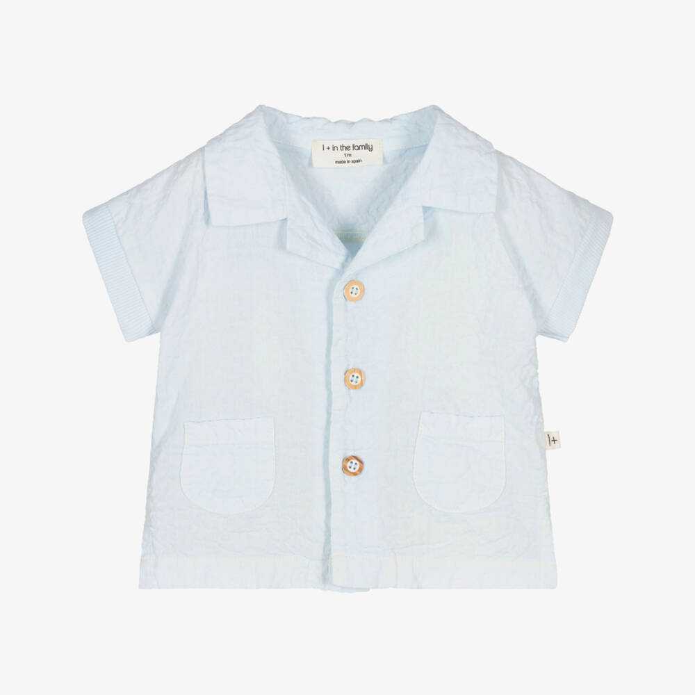 1 + in the family-Baby Boys Pale Blue Crinkle Cotton Shirt | Childrensalon Outlet