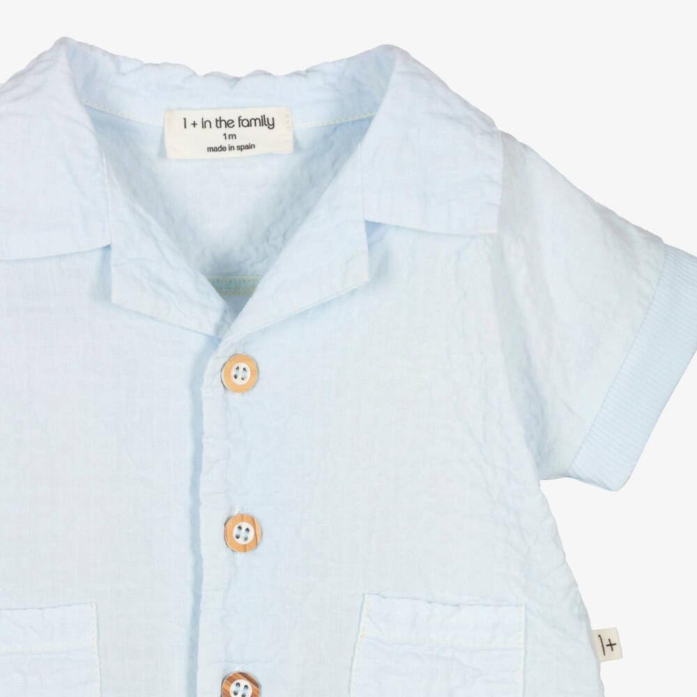1 + in the family-Baby Boys Pale Blue Crinkle Cotton Shirt | Childrensalon Outlet