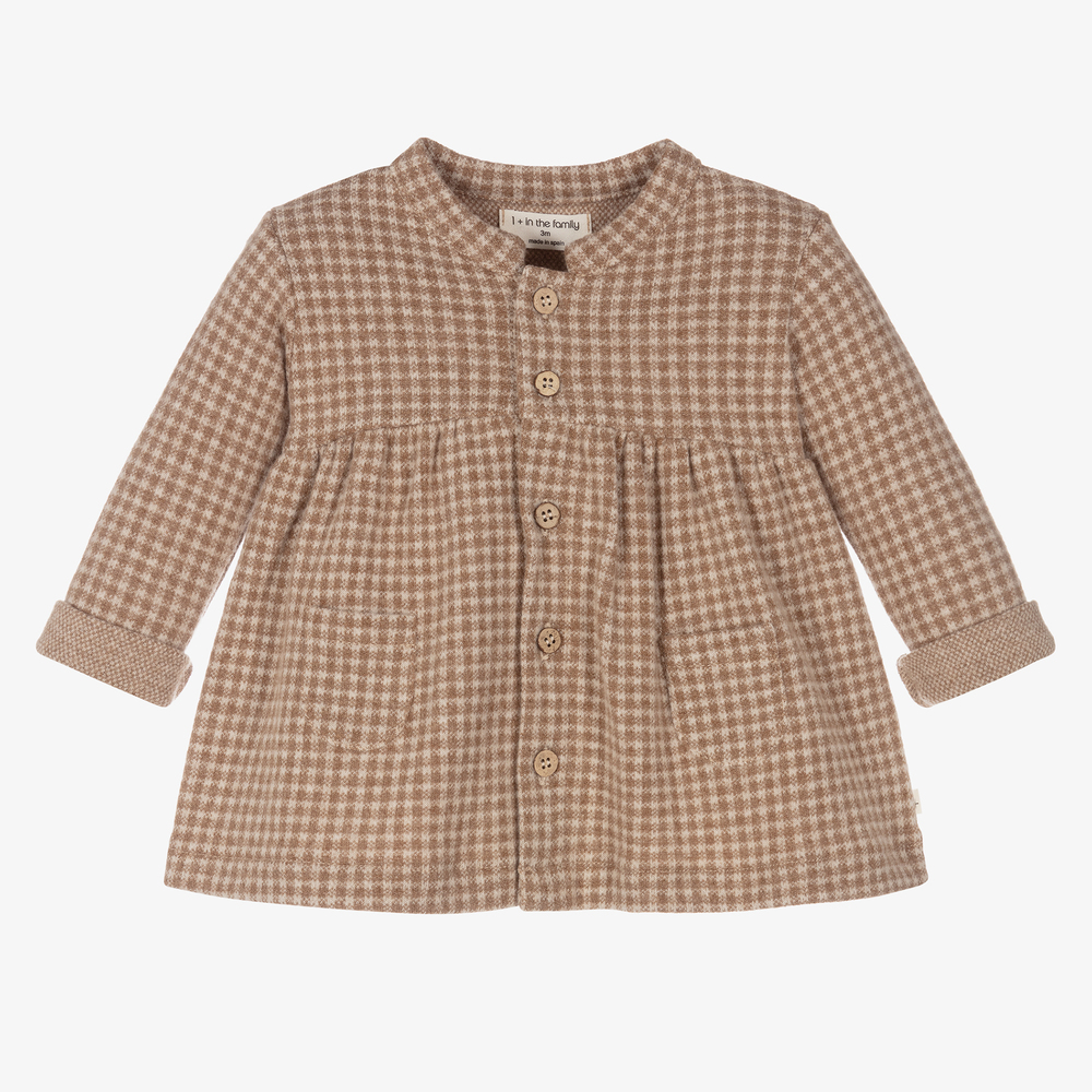 1 + in the family - Baby Girls Beige Checked Dress | Childrensalon