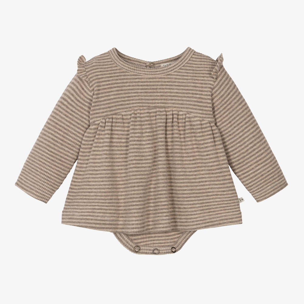 1 + in the family - Baby Girls Beige Striped Cotton Dress | Childrensalon