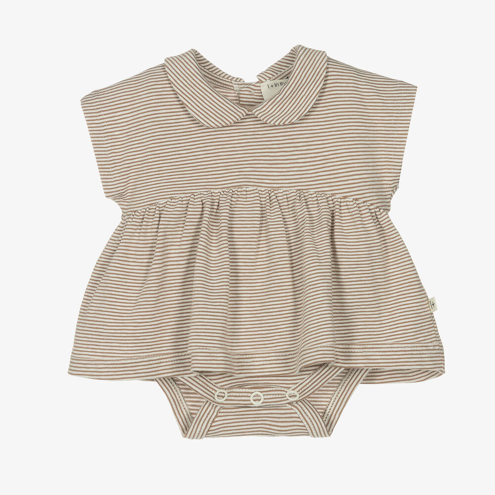 1 + in the family - Baby Girls Ivory & Brown Striped Dress | Childrensalon