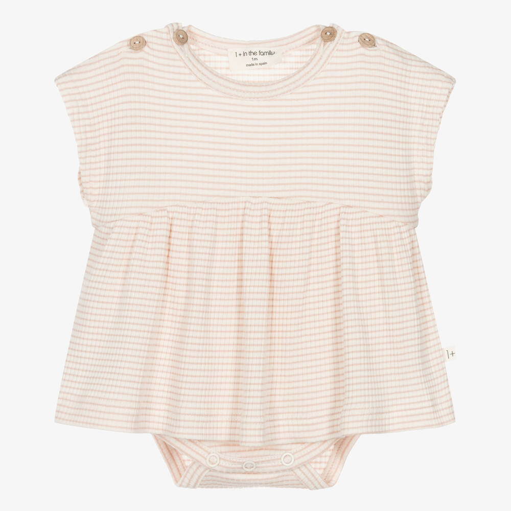 1 + in the family-Baby Girls Ivory & Pink Cotton Dress | Childrensalon Outlet