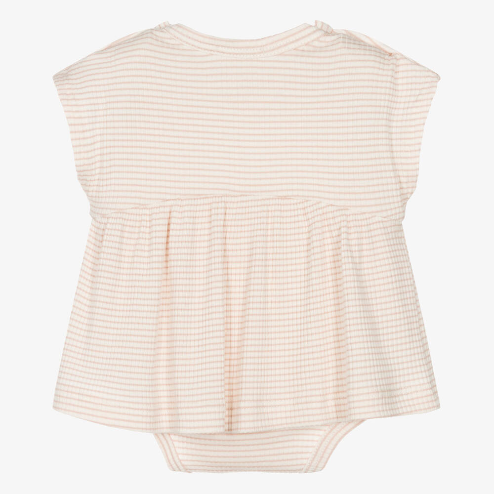 1 + in the family-فستان قطن ومودال جيرسي لون عاجي وزهري | Childrensalon Outlet