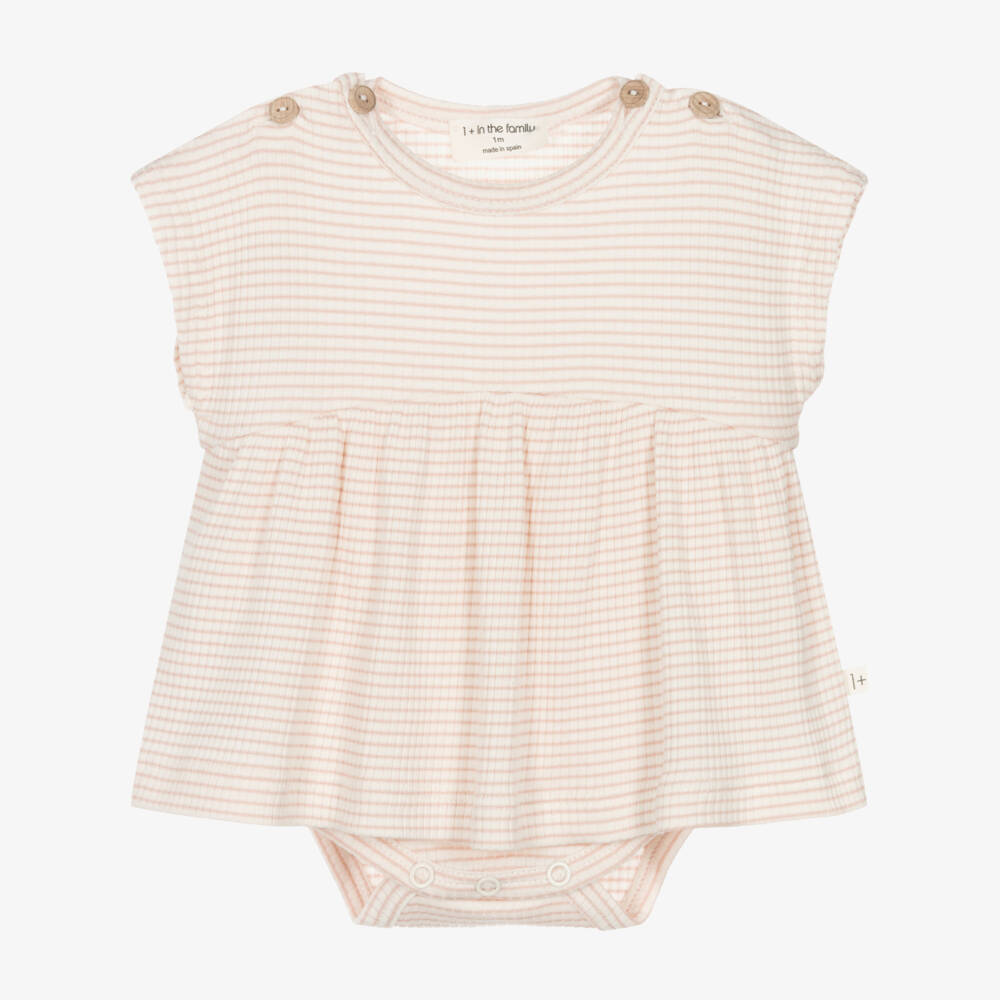 1 + in the family-فستان قطن ومودال جيرسي لون عاجي وزهري | Childrensalon Outlet