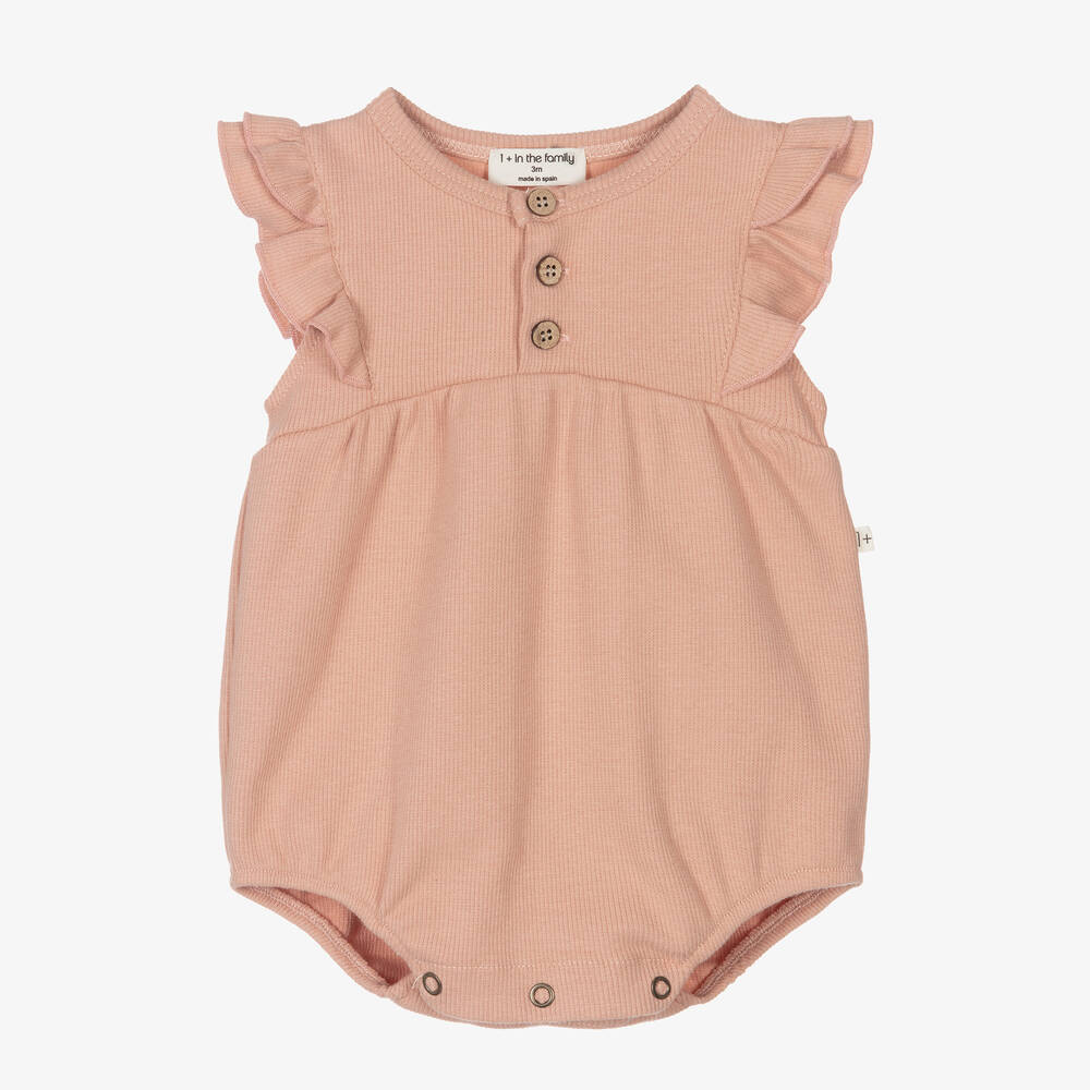 1 + in the family - Barboteuse rose en coton bébé fille | Childrensalon