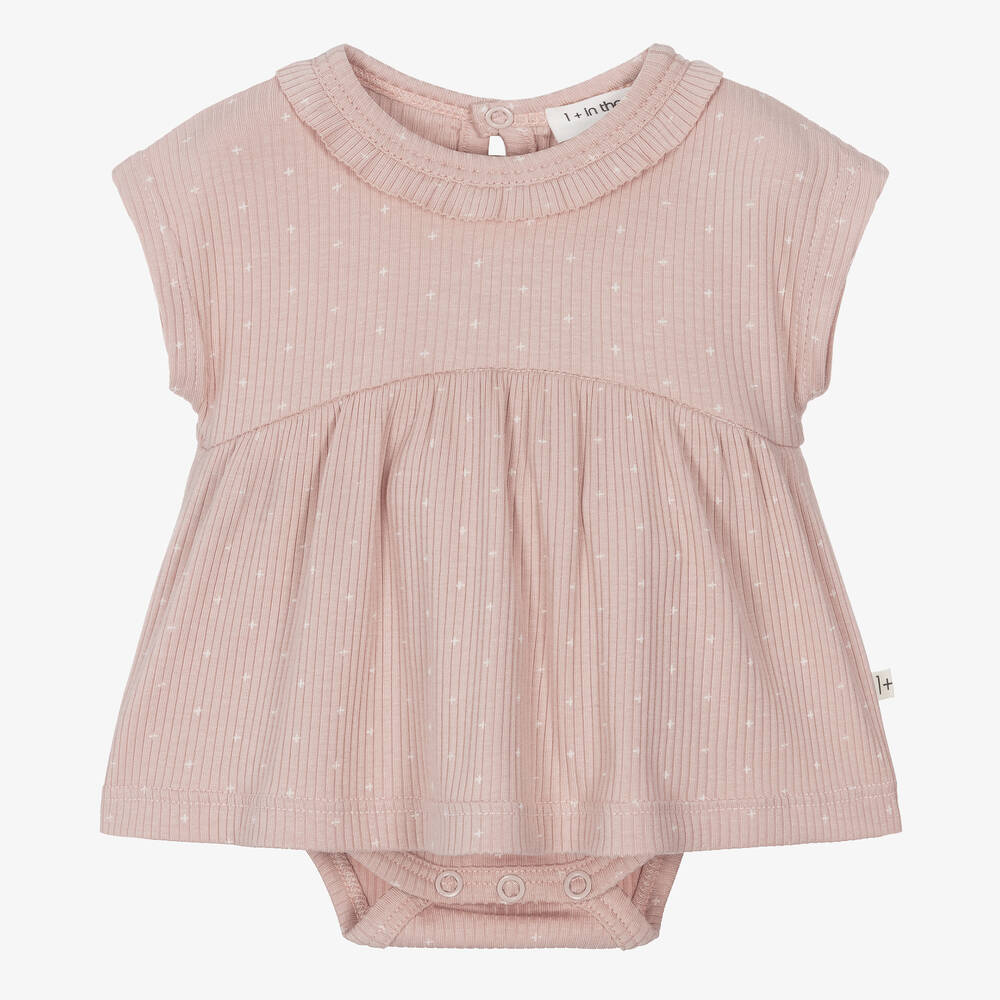 1 + in the family-Baby Girls Pink Ribbed Cotton Dress | Childrensalon Outlet