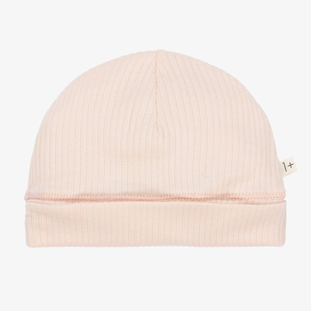 1 + in the family - Baby Girls Pink Ribbed Cotton Jersey Hat | Childrensalon
