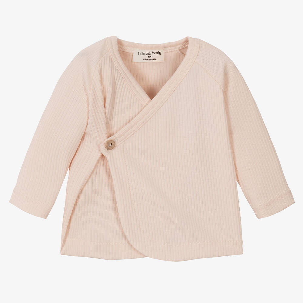 1 + in the family - Baby Girls Pink Ribbed Cotton Jersey Top | Childrensalon